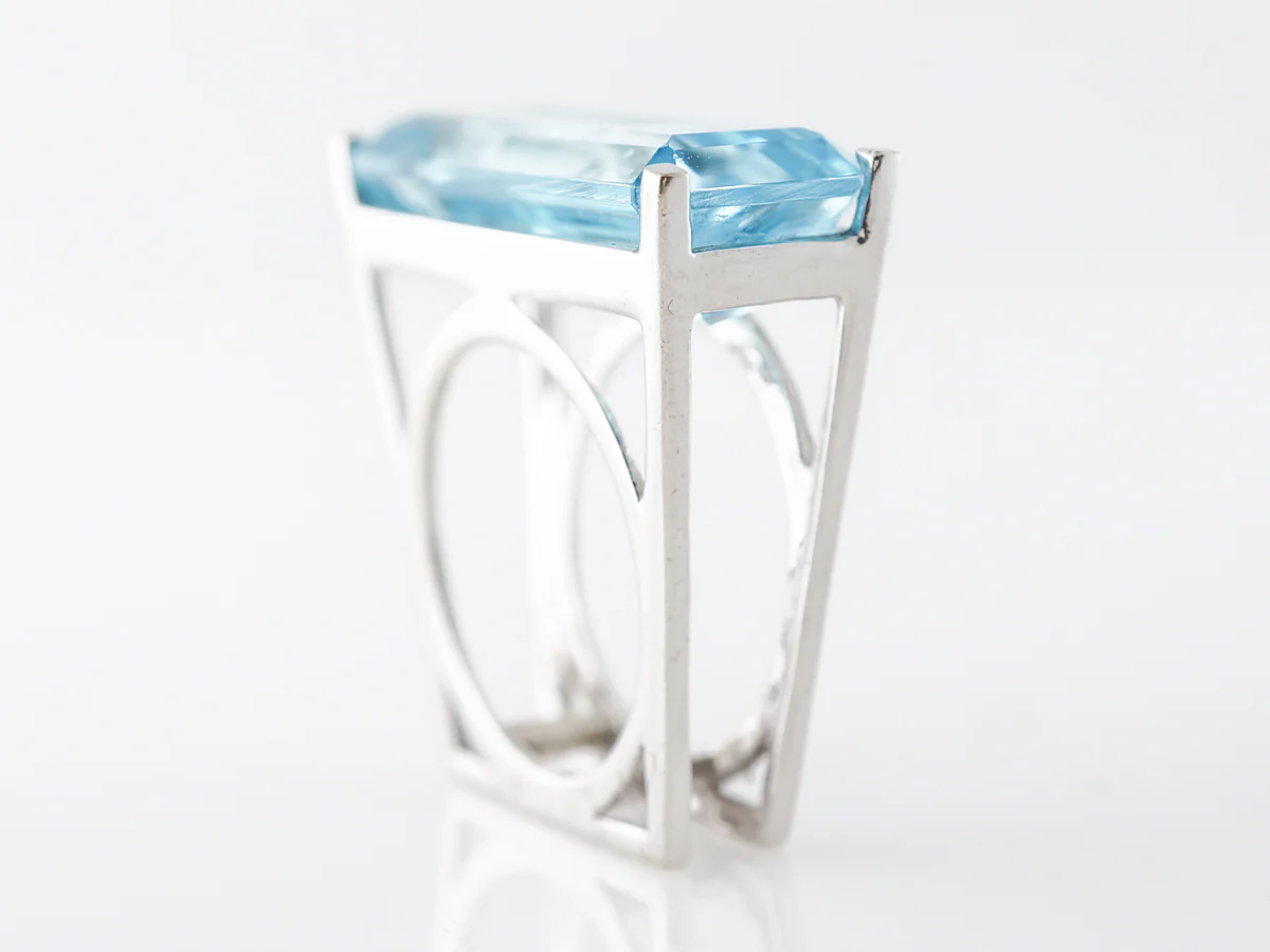 Emerald Cut Blue Topaz Cocktail Ring in 14k White Gold - Image 5