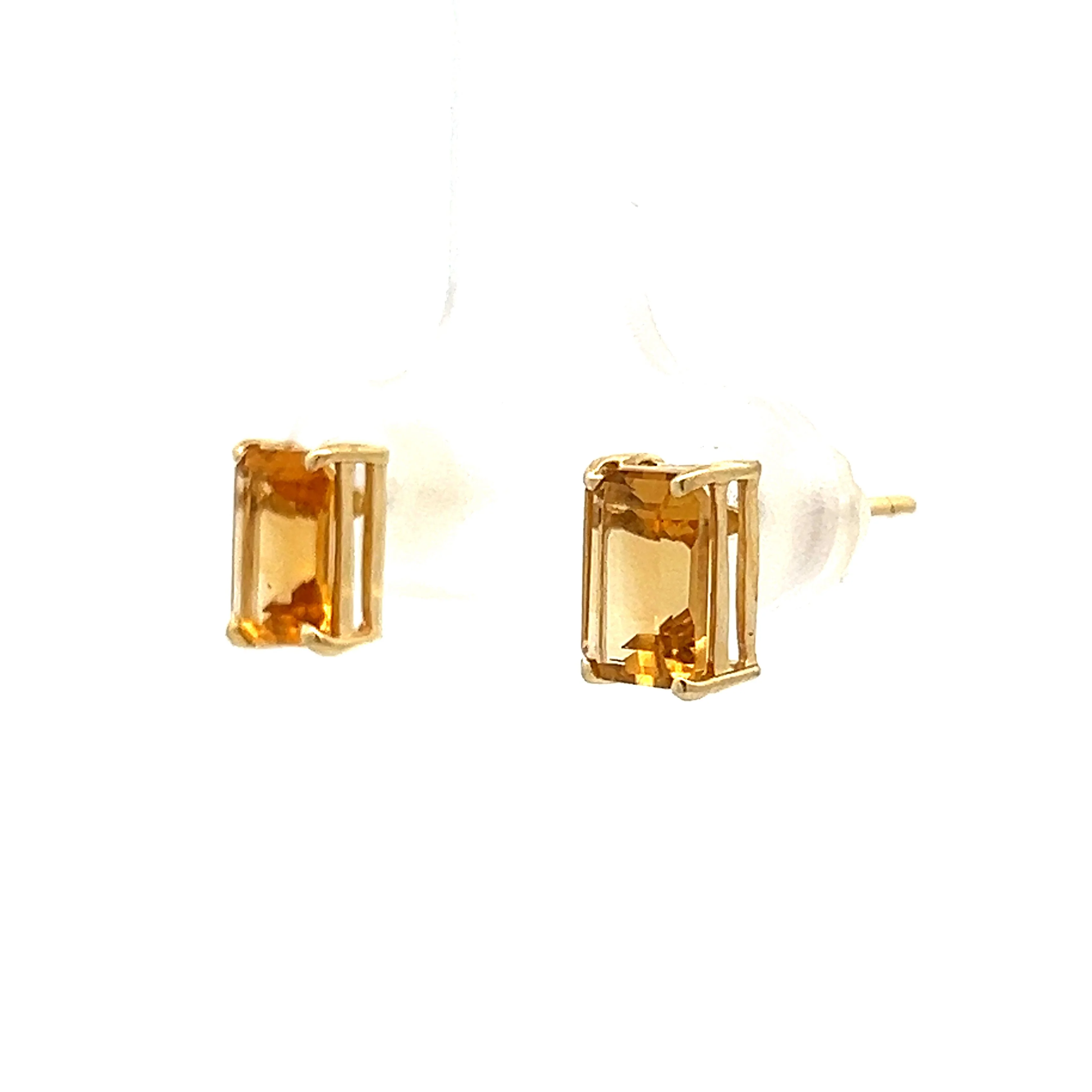 Emerald Cut Citrine Stud Earring in Yellow Gold - Image 2