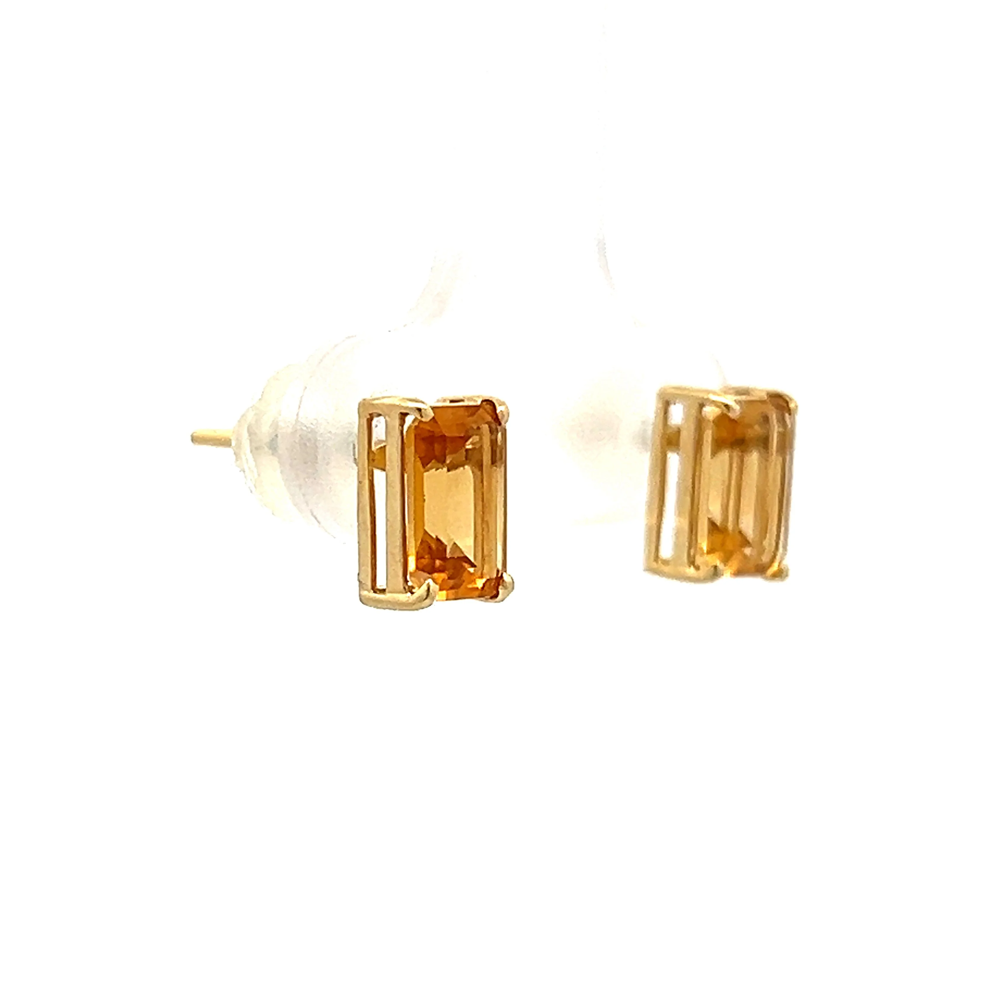 Emerald Cut Citrine Stud Earring in Yellow Gold - Image 3