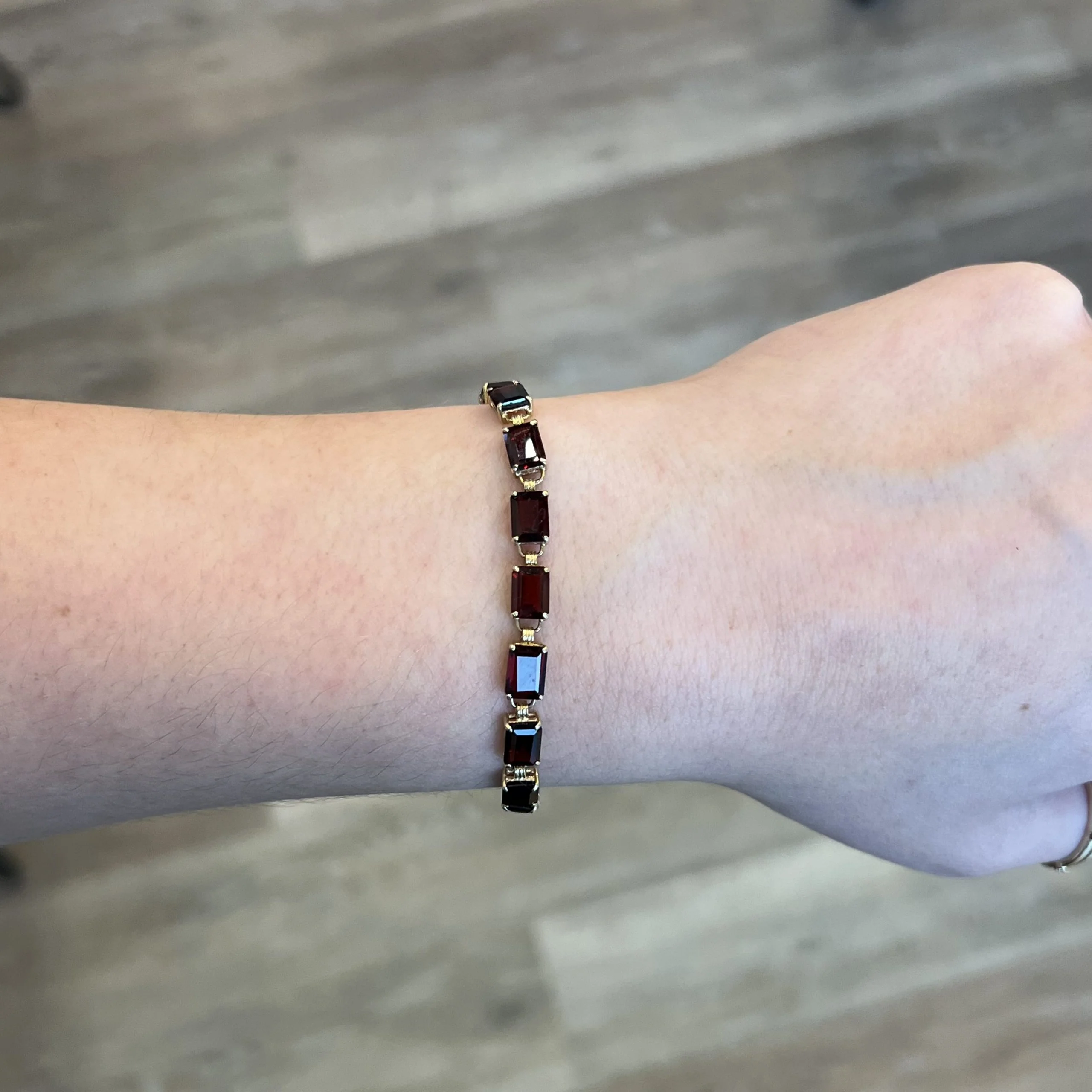 Emerald Cut Garnet Bracelet in 14k Yellow Gold - Image 4