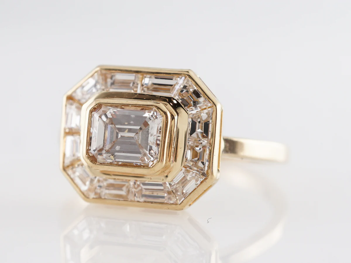 Emerald Cut Halo Diamond Engagement Ring in Yellow Gold - Image 2