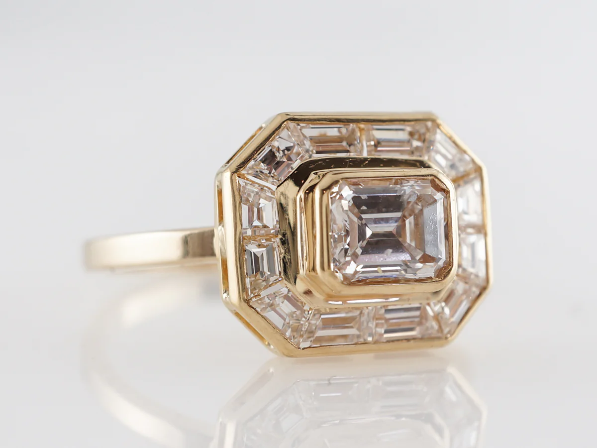 Emerald Cut Halo Diamond Engagement Ring in Yellow Gold - Image 3