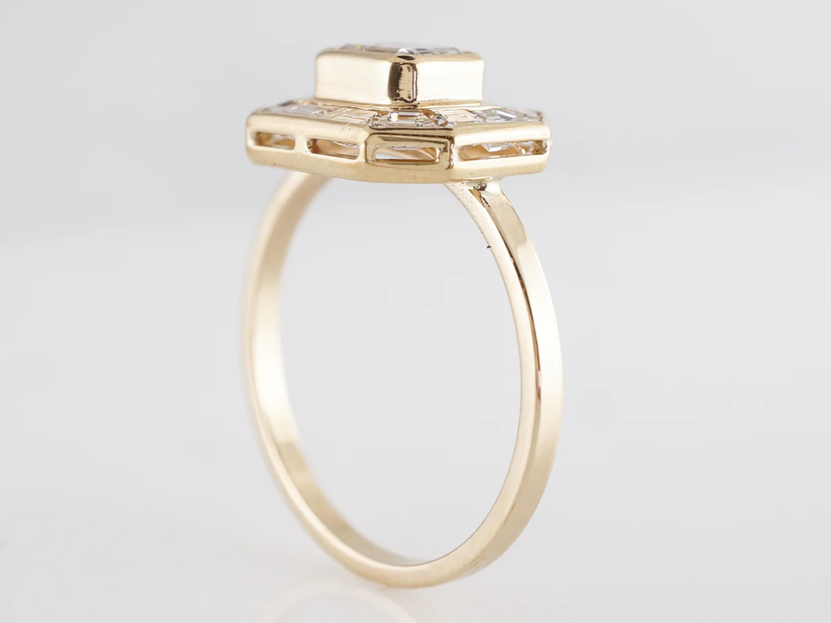 Emerald Cut Halo Diamond Engagement Ring in Yellow Gold - Image 5