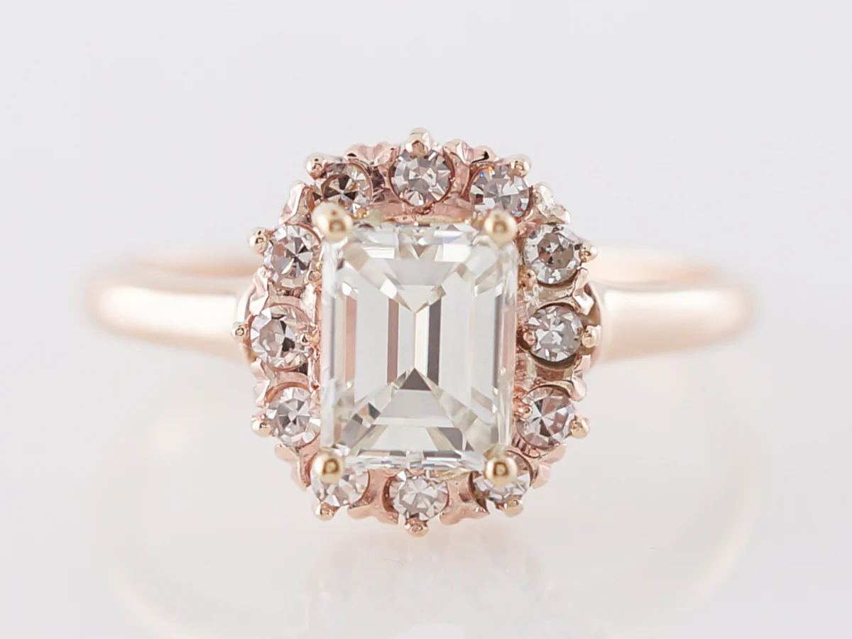 Emerald Cut Halo Engagement Ring in Rose Gold