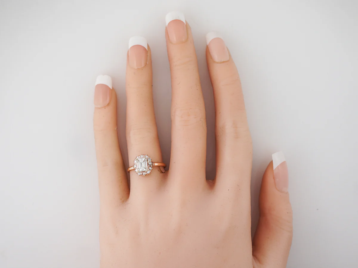 Emerald Cut Halo Engagement Ring in Rose Gold - Image 5