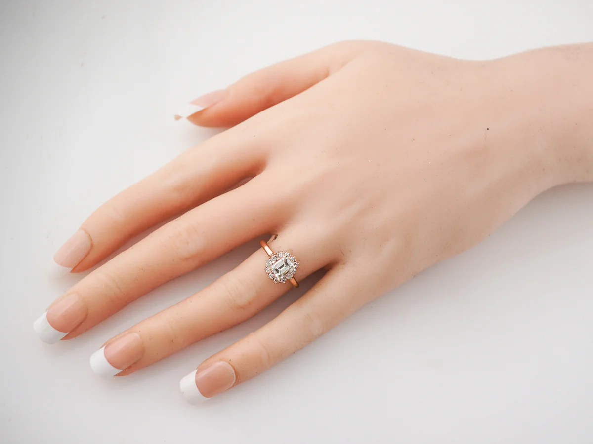 Emerald Cut Halo Engagement Ring in Rose Gold - Image 6