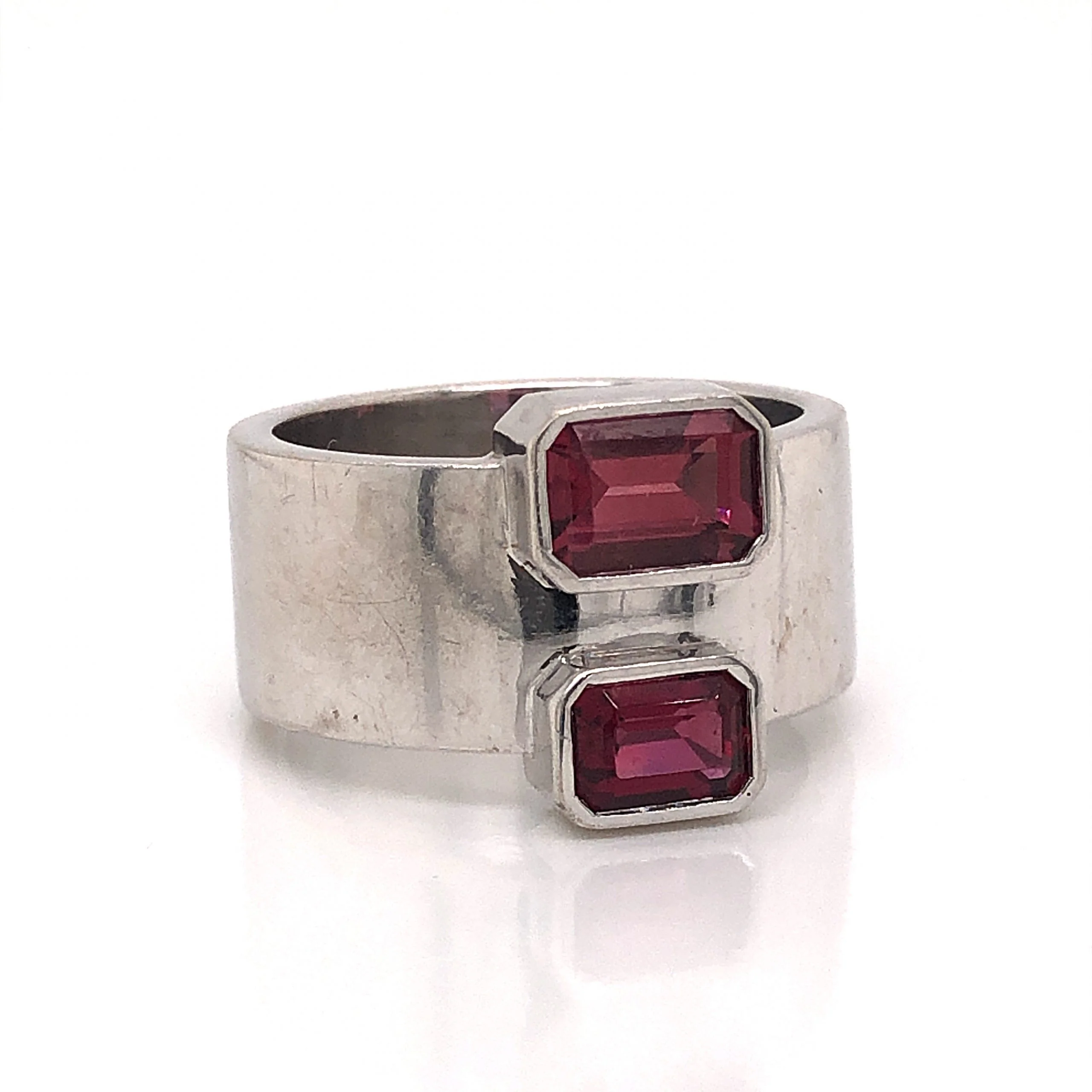 Emerald Cut Pink Tourmaline Ring in 14k White Gold - Image 3