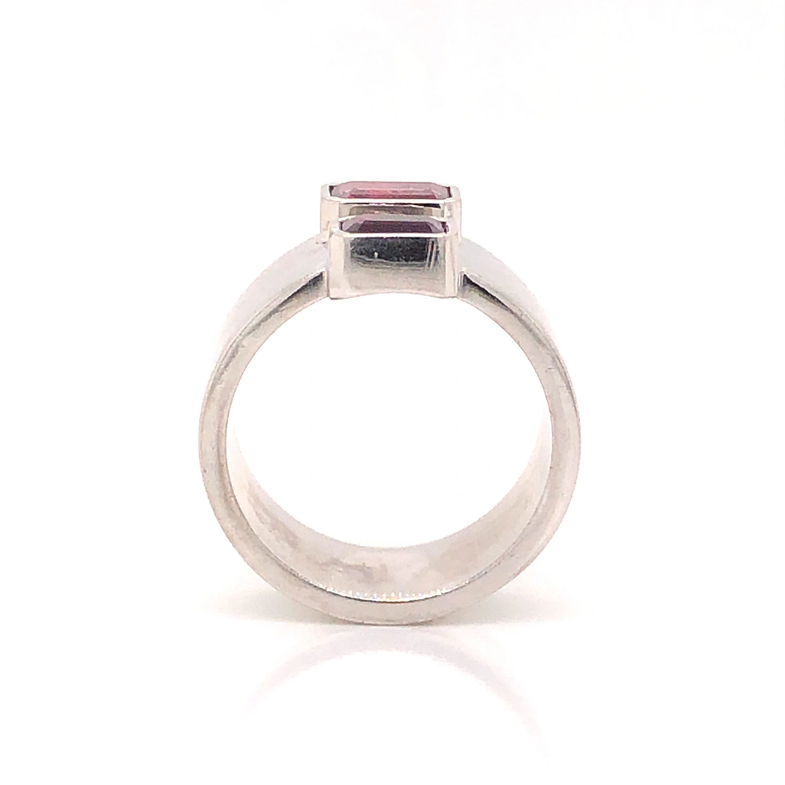 Emerald Cut Pink Tourmaline Ring in 14k White Gold - Image 4
