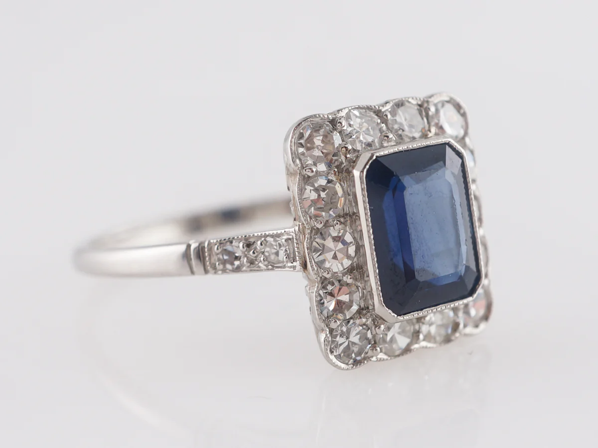 Emerald Cut Sapphire Engagement Ring in Platinum - Image 3