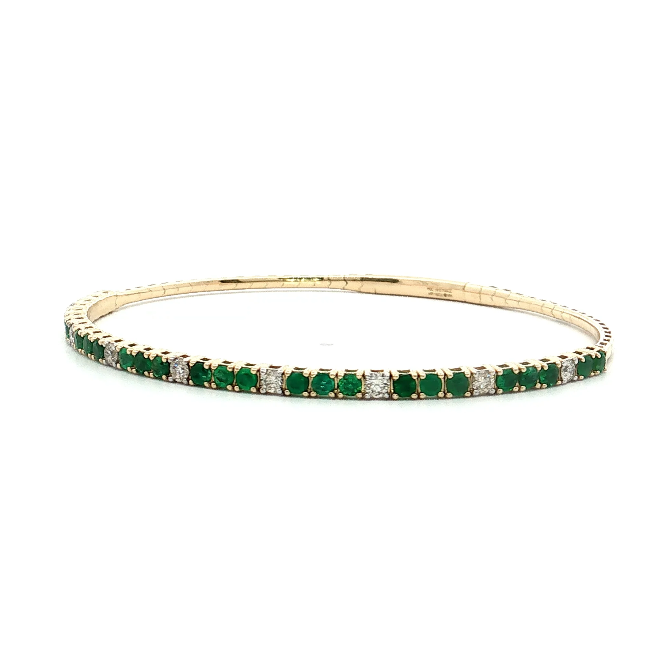 Emerald & Diamond Bangle Bracelet 14k Yellow Gold - Image 2