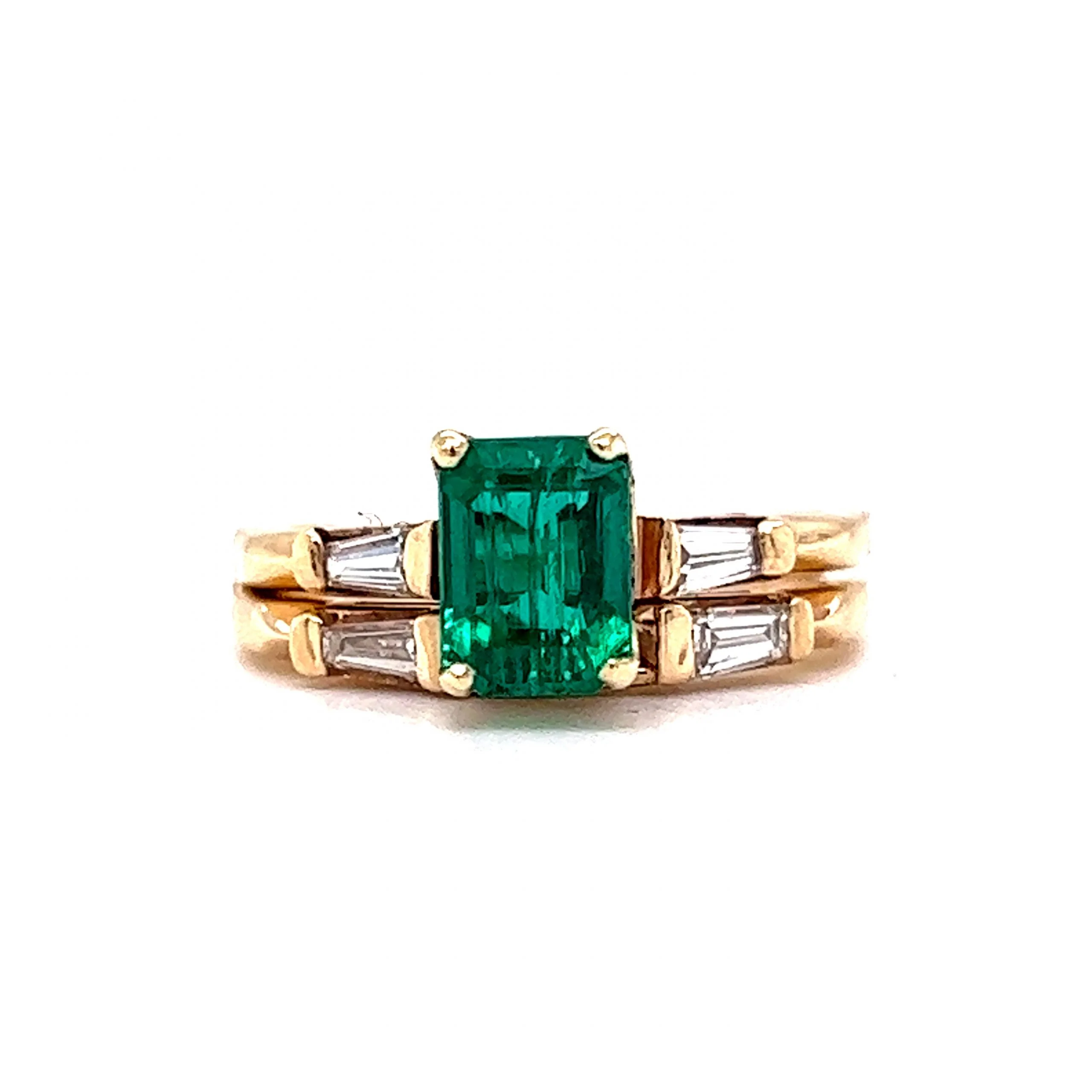 .94 Emerald & Diamond Engagement Set in 14k Yellow Gold