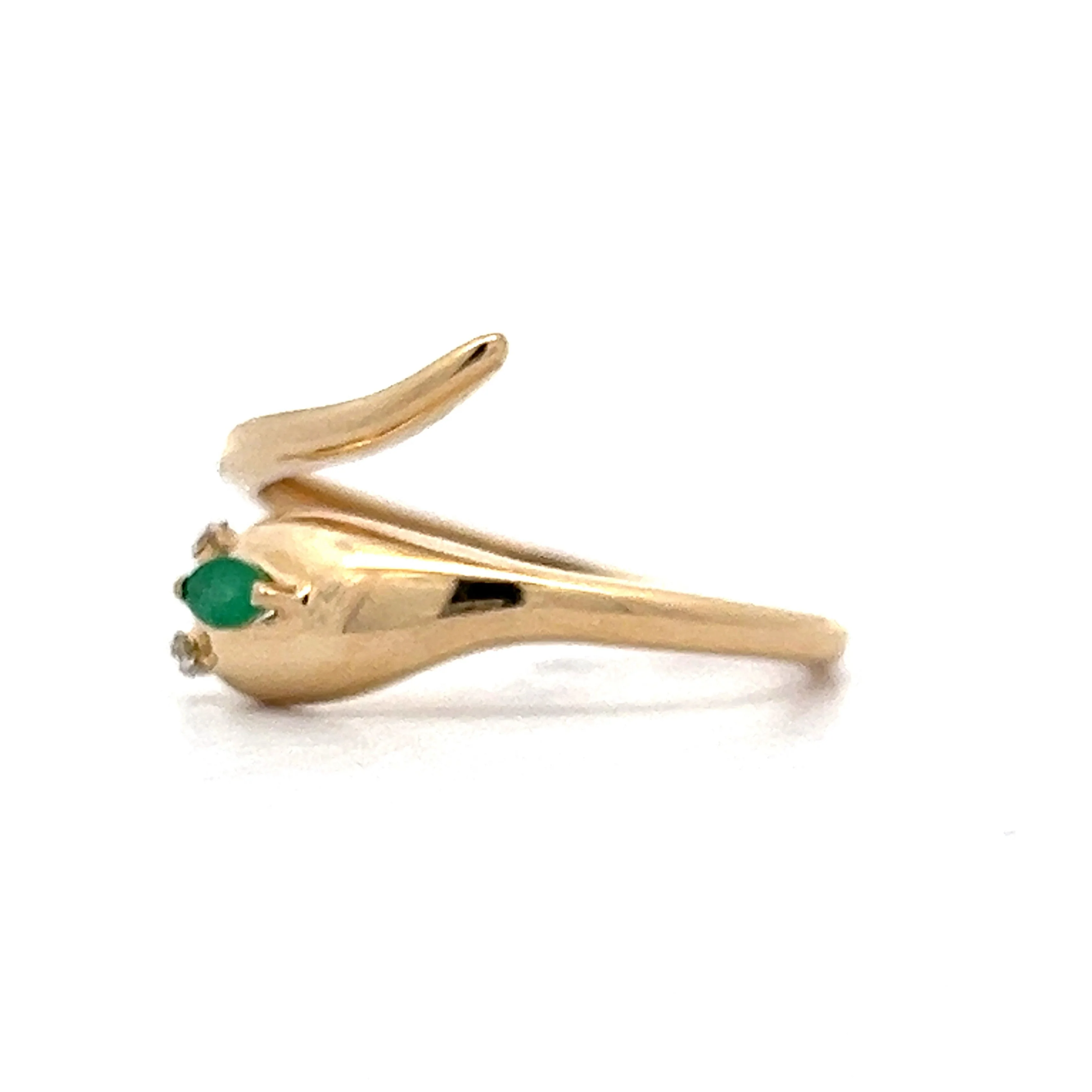 Emerald & Diamond Snake Ring in 14k Yellow Gold - Image 2