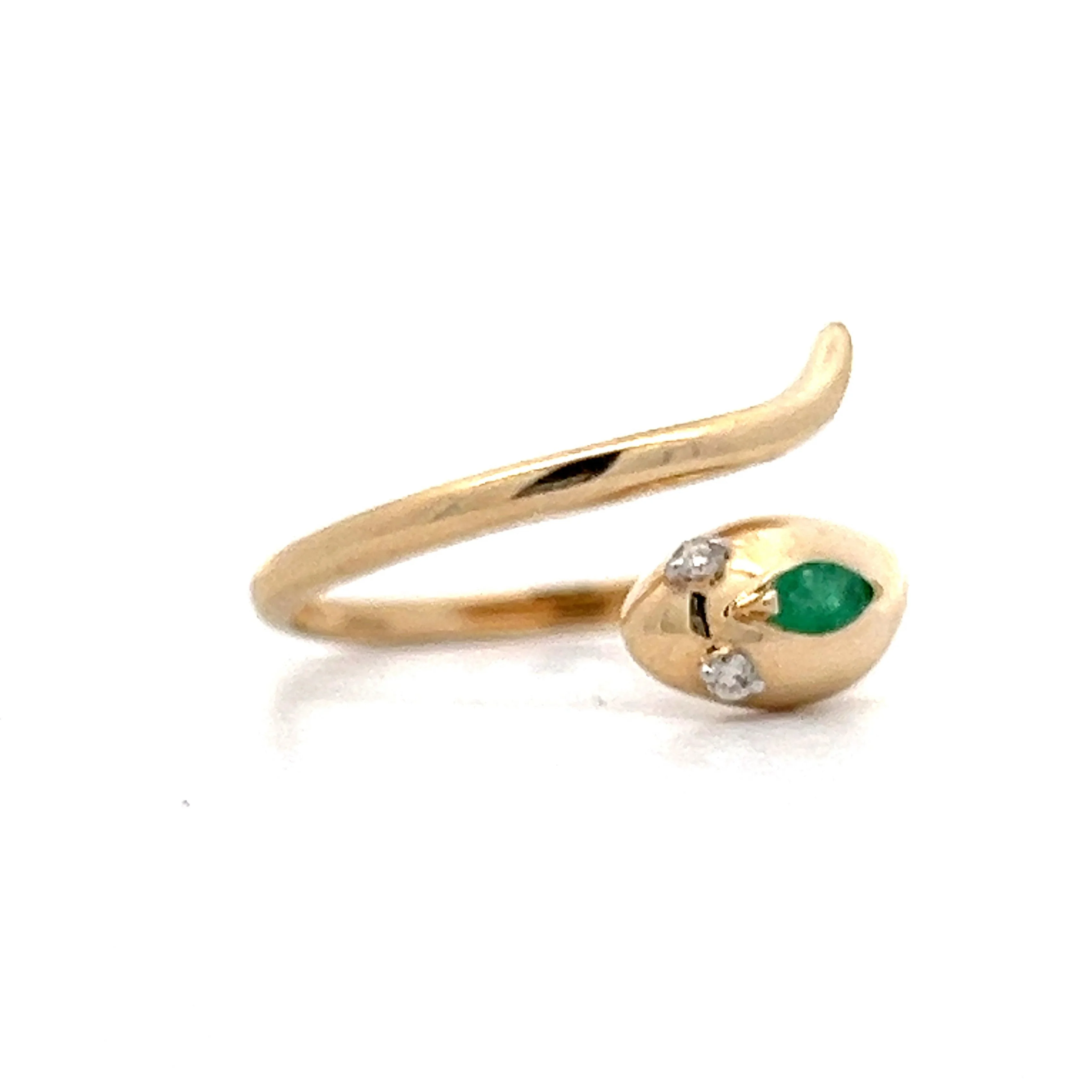 Emerald & Diamond Snake Ring in 14k Yellow Gold - Image 3