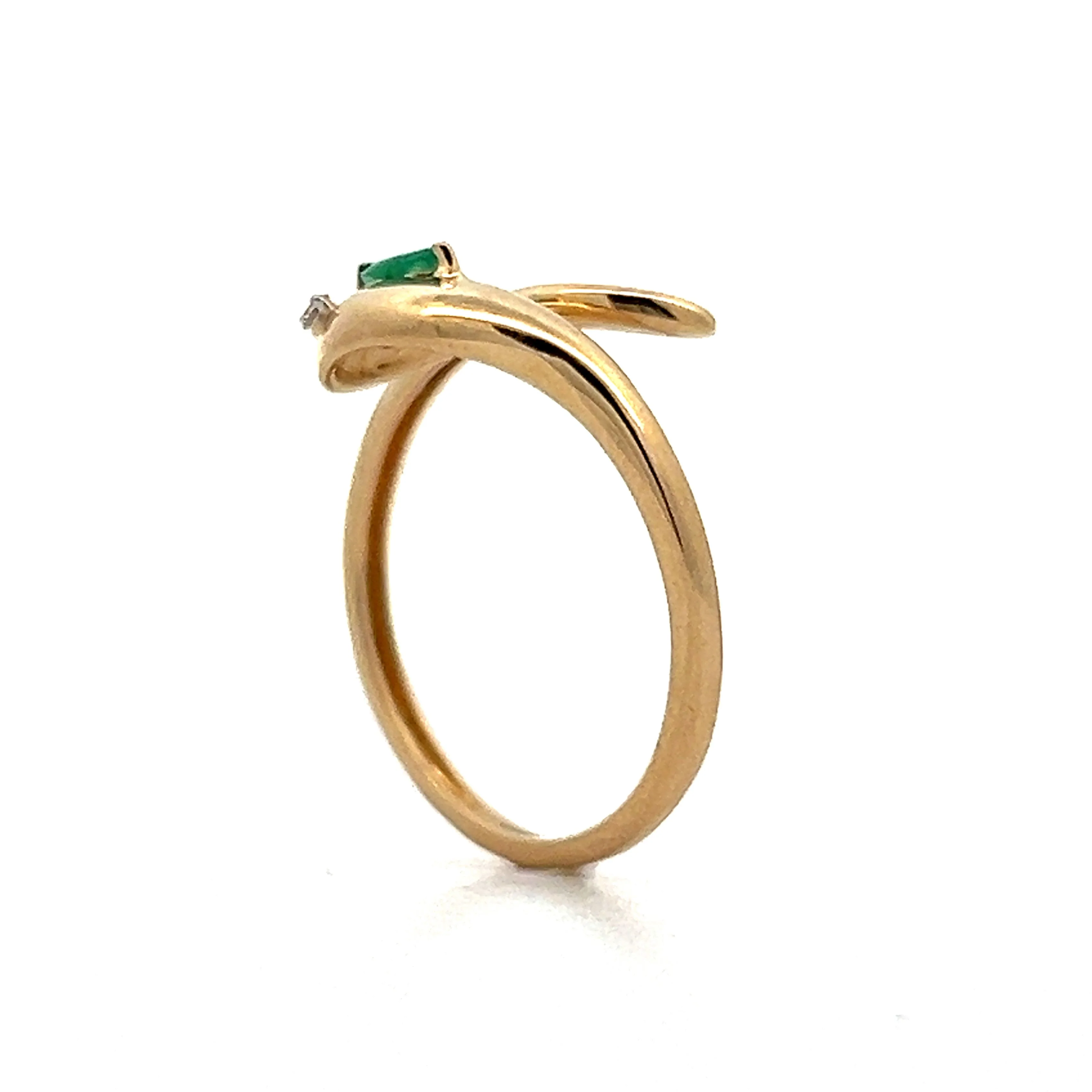 Emerald & Diamond Snake Ring in 14k Yellow Gold - Image 5