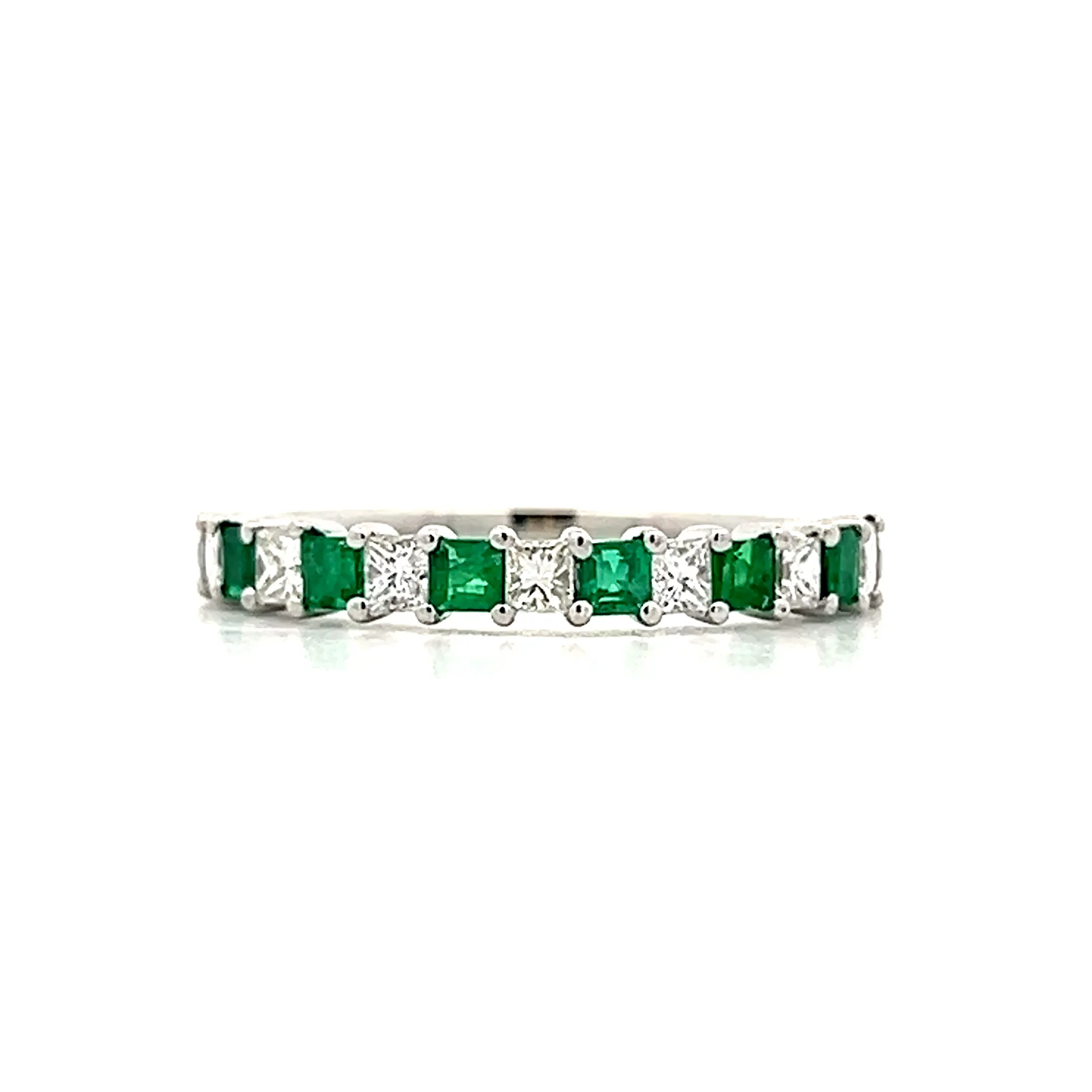 Emerald & Diamond Stacking Ring in 14k White Gold