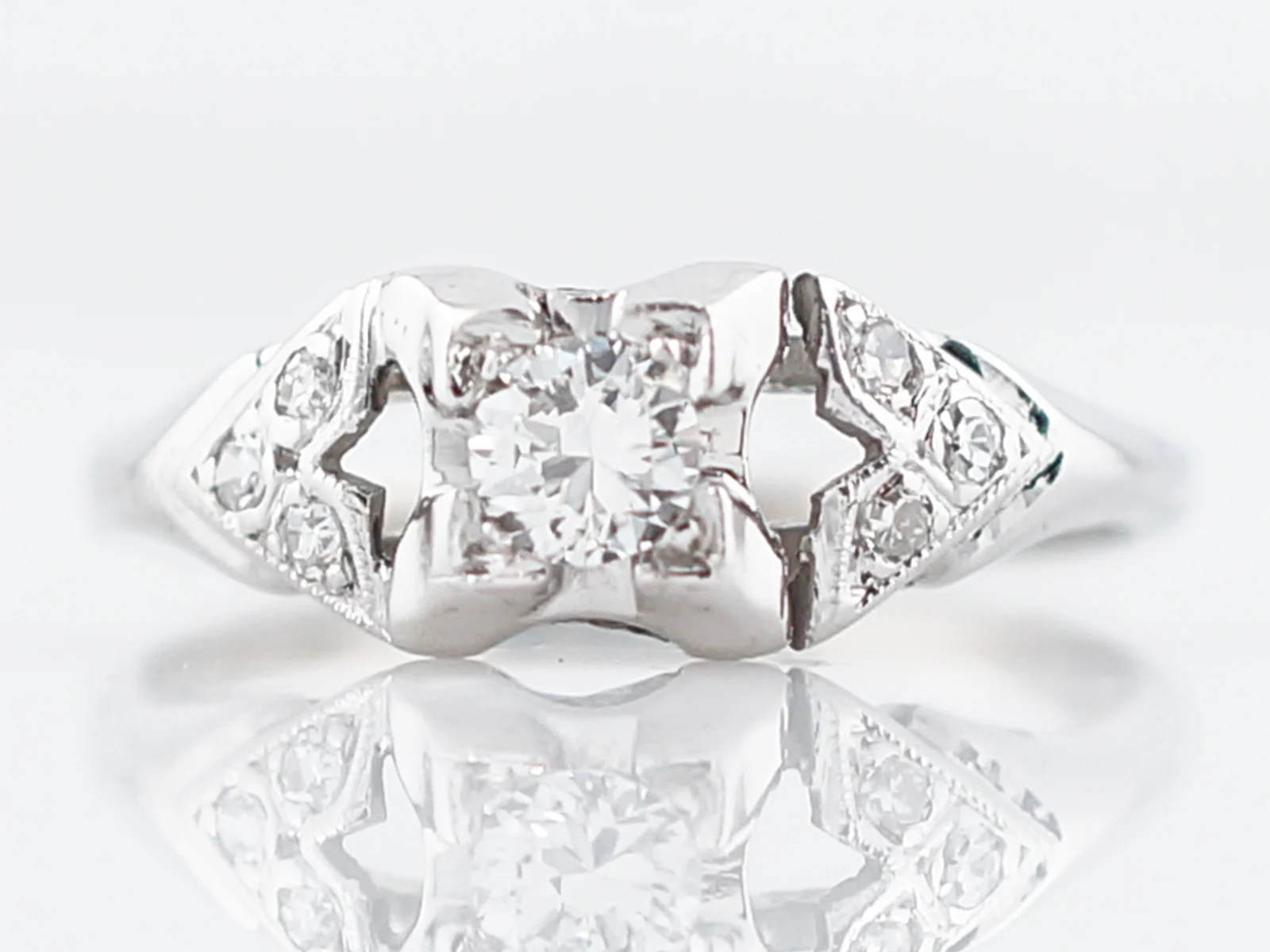 Antique Engagement Ring Art Deco .25 Old European Cut Diamond in Palladium