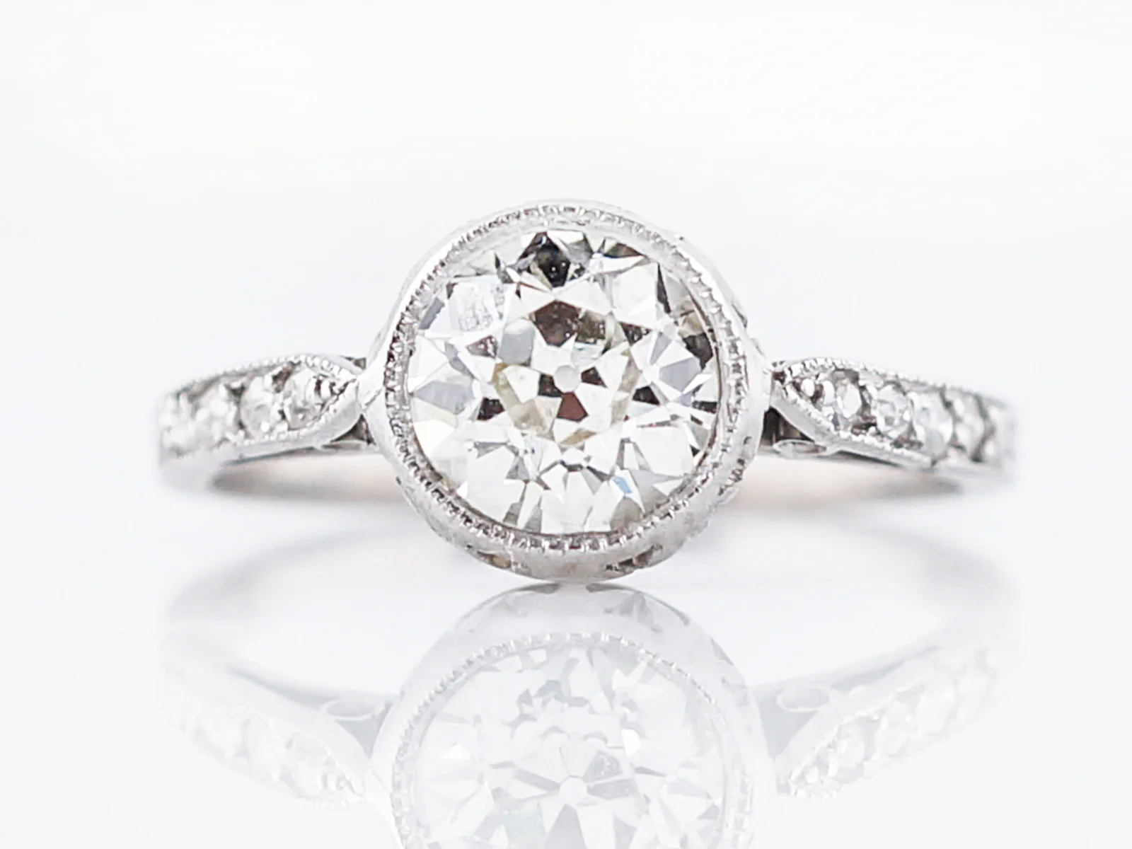Antique Engagement Ring French Art Deco .93 Old European Cut Diamond in Platinum