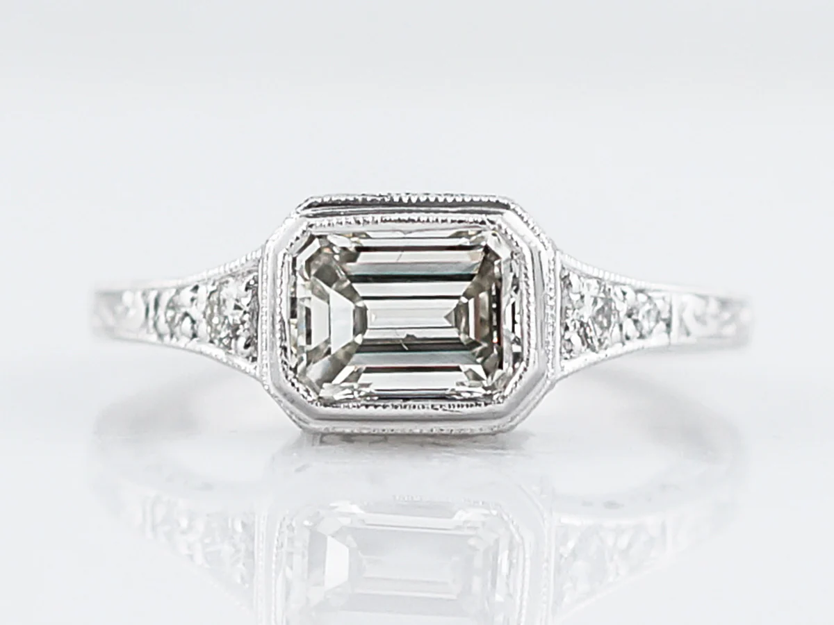 Engagement Ring Modern 1.30 Emerald Cut Diamond in 18k White Gold - Image 2
