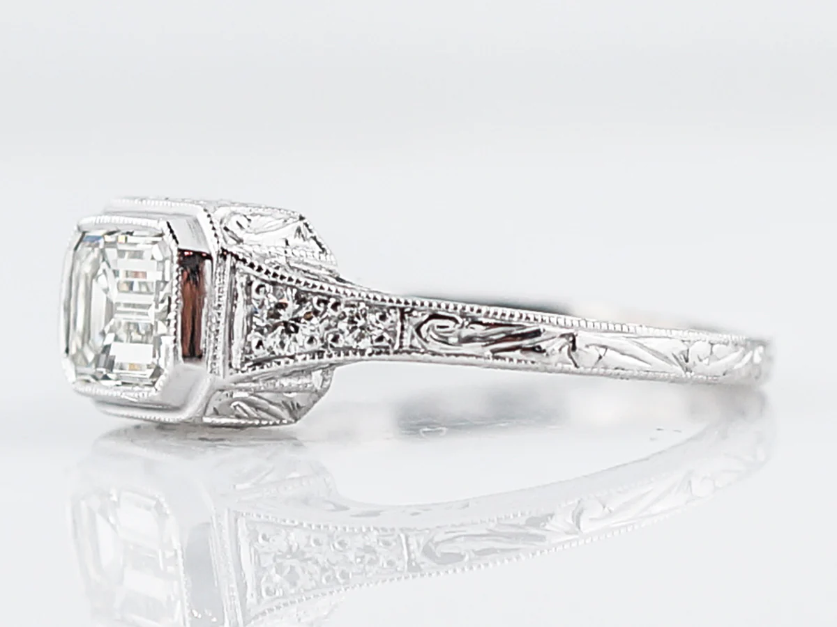 Engagement Ring Modern 1.30 Emerald Cut Diamond in 18k White Gold - Image 3