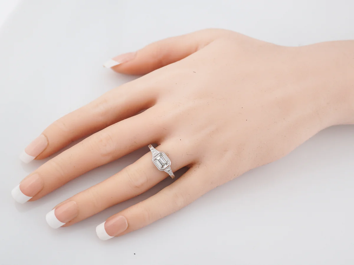 Engagement Ring Modern 1.30 Emerald Cut Diamond in 18k White Gold - Image 8