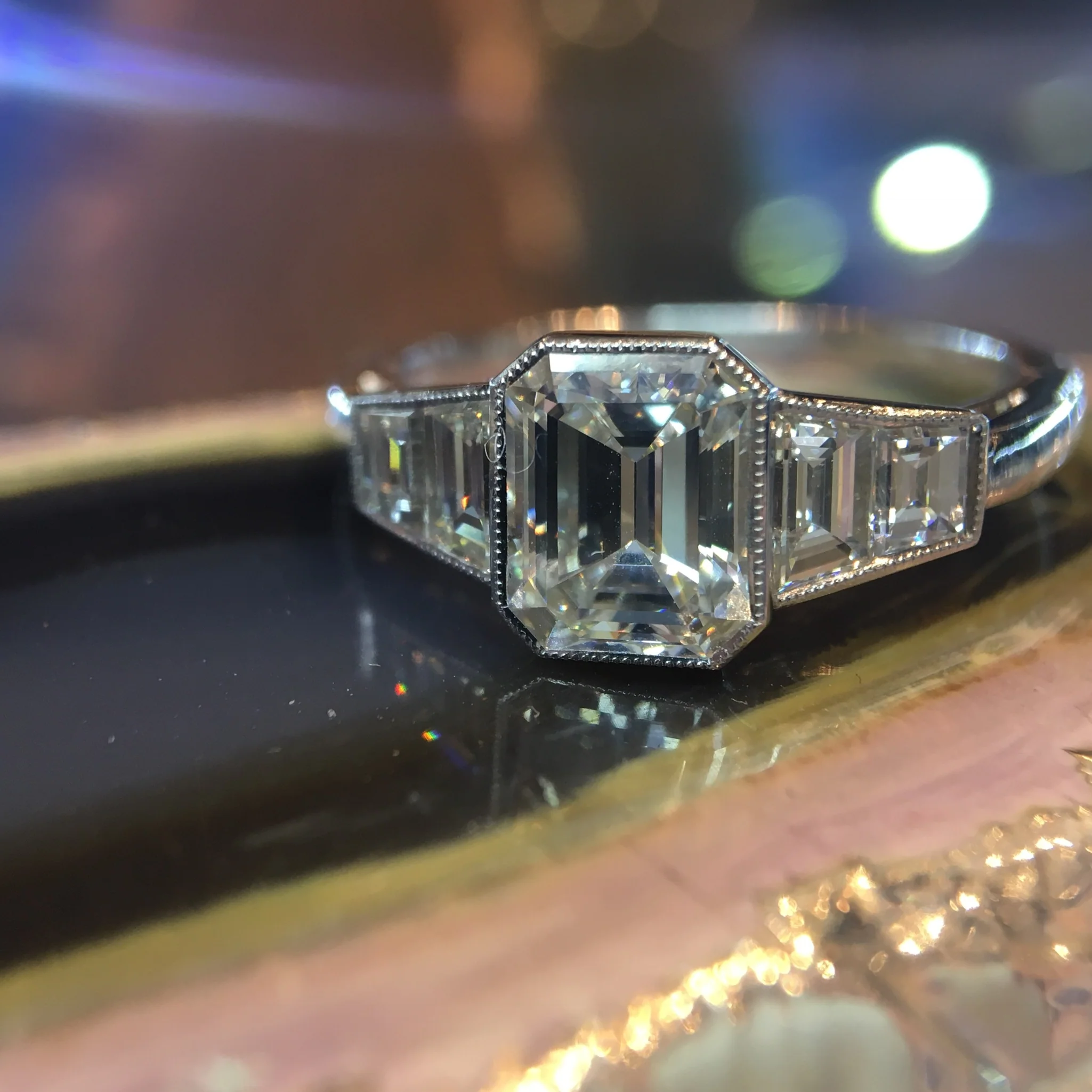 Engagement Ring Modern 1.42 Emerald Cut Diamond in Platinum