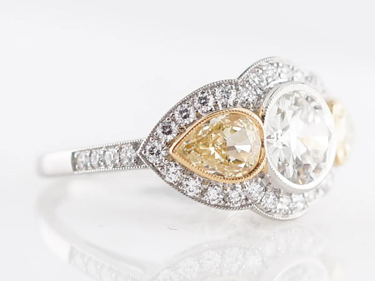 Engagement Ring Modern 2.48 Old European & Pear Cut Diamonds in Platinum - Image 3