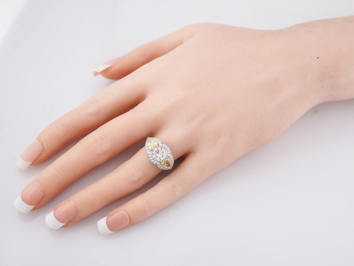 Engagement Ring Modern 2.48 Old European & Pear Cut Diamonds in Platinum - Image 6