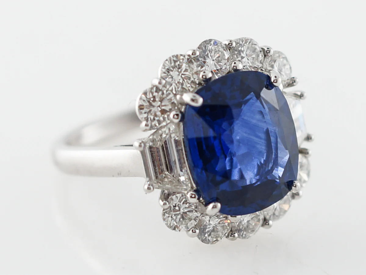 Engagement Ring Modern 5.40 Cushion Cut Sapphire in Platinum - Image 3