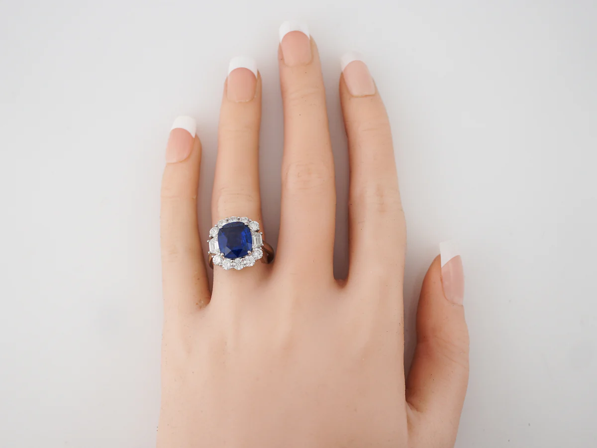 Engagement Ring Modern 5.40 Cushion Cut Sapphire in Platinum - Image 6