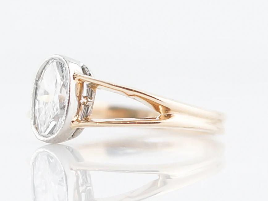 Engagement Ring Modern .63 Oval Cut Diamond in 14K Yellow Gold & Platinum - Image 2