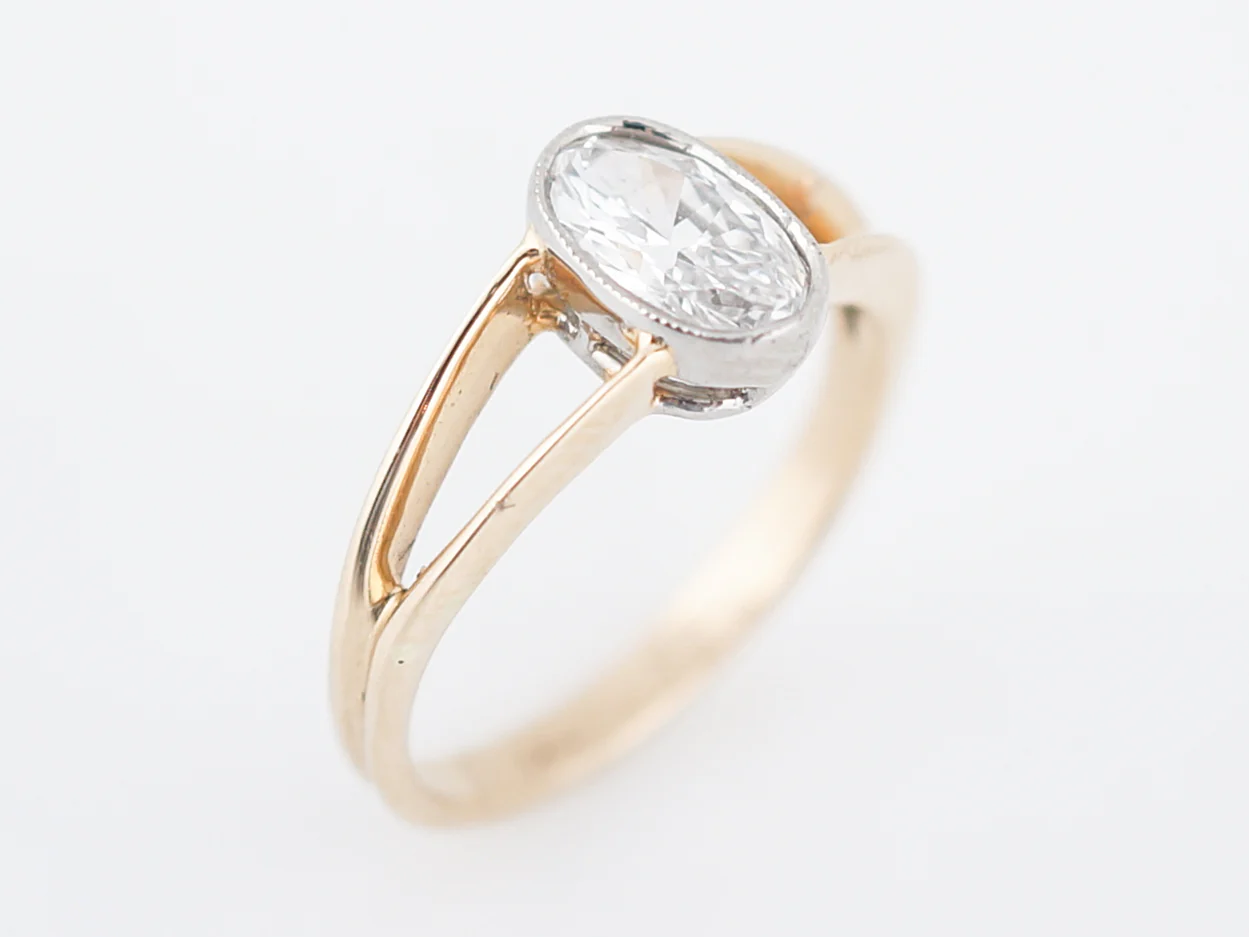 Engagement Ring Modern .63 Oval Cut Diamond in 14K Yellow Gold & Platinum - Image 4