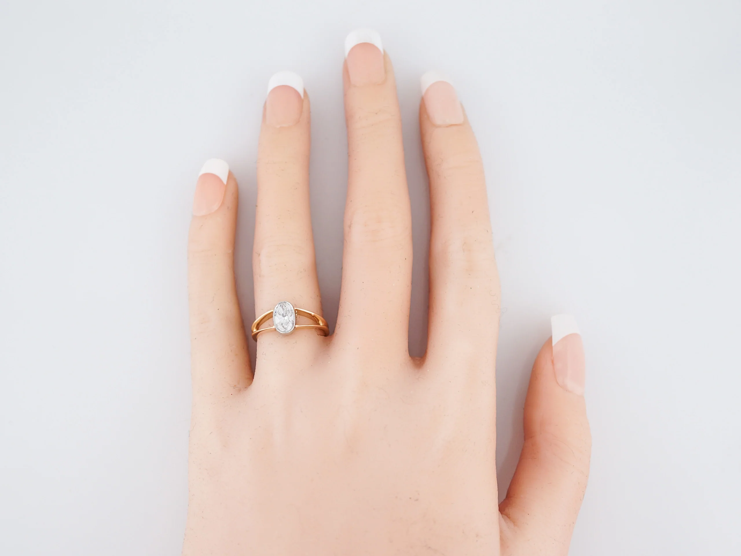 Engagement Ring Modern .63 Oval Cut Diamond in 14K Yellow Gold & Platinum - Image 6