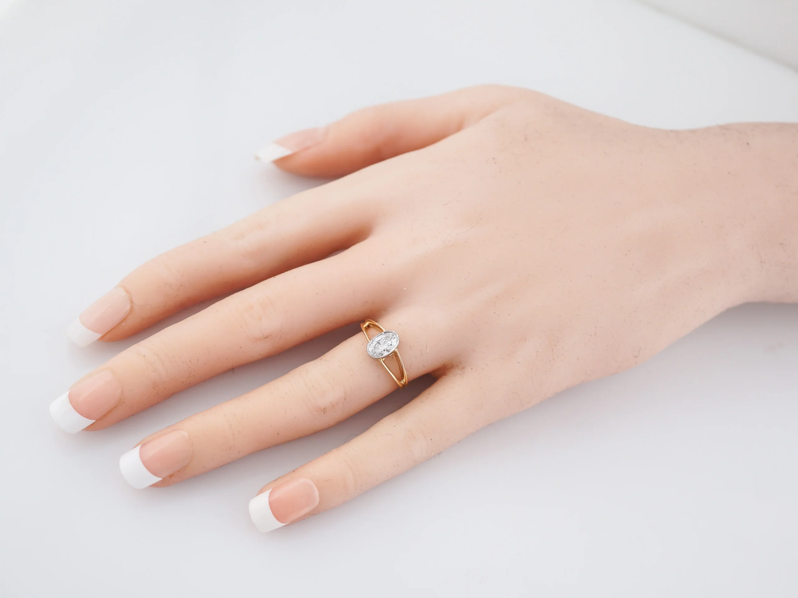 Engagement Ring Modern .63 Oval Cut Diamond in 14K Yellow Gold & Platinum - Image 7