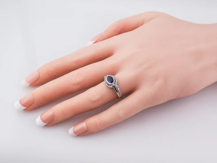 Engagement Ring Modern .69 Oval Cut Sapphire in 18k White Gold - Image 9