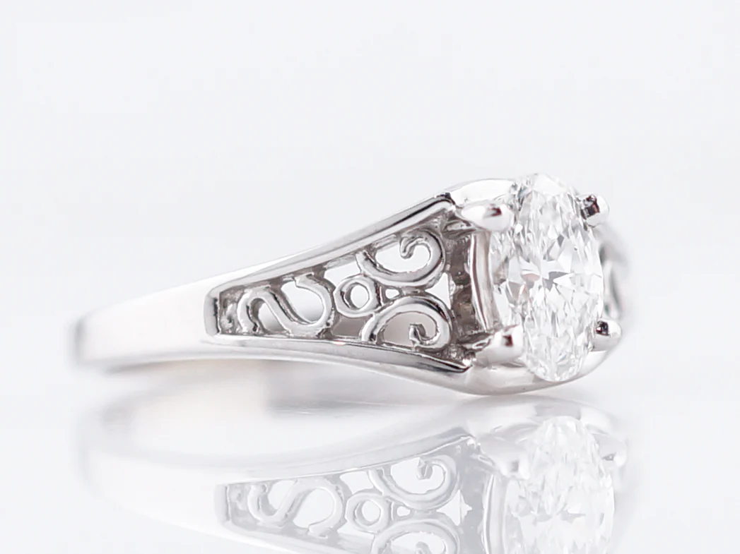 Engagement Ring Modern .71 Oval Cut Diamond in 14k White Gold - Image 2