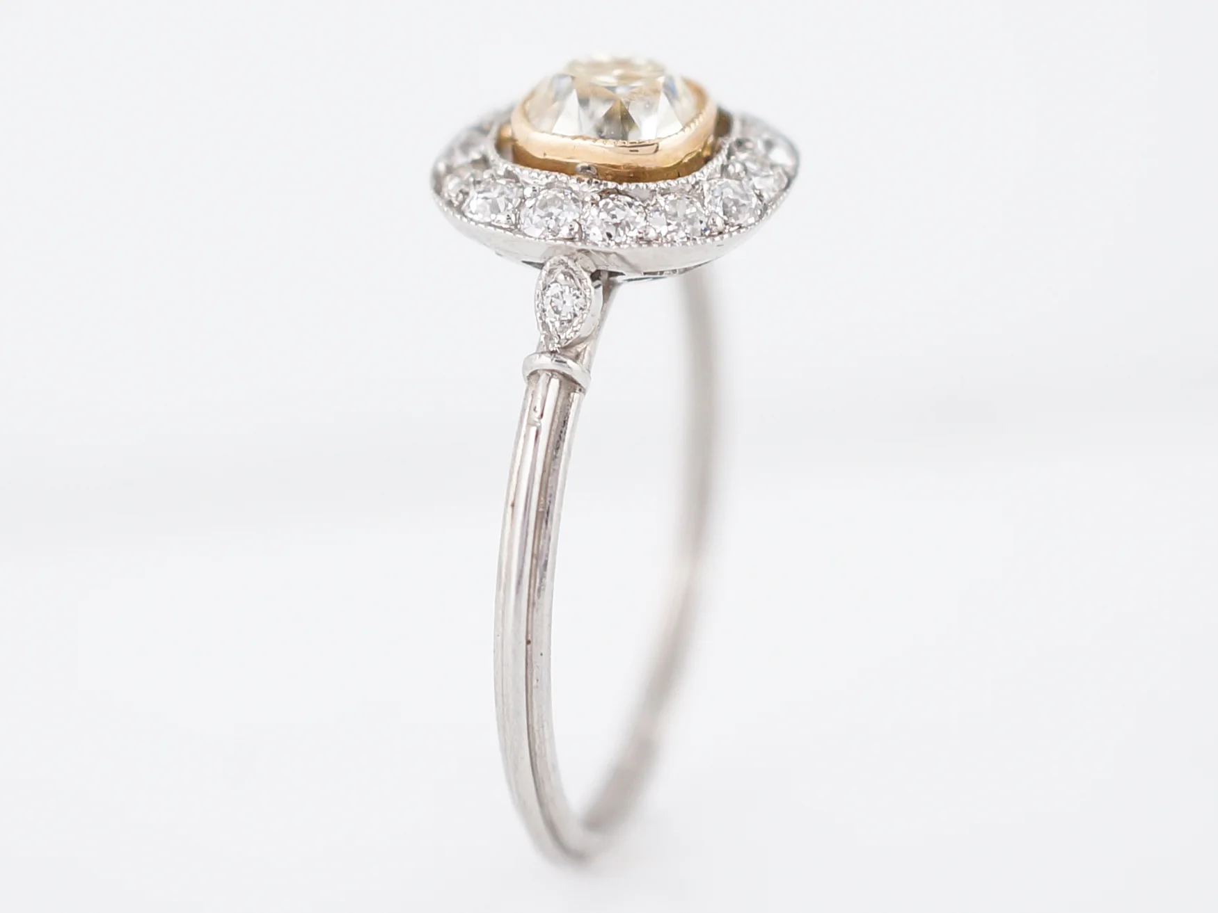 Engagement Ring Modern .72 Old Mine Cushion Cut Diamond in Platinum & 14k Rose Gold - Image 5