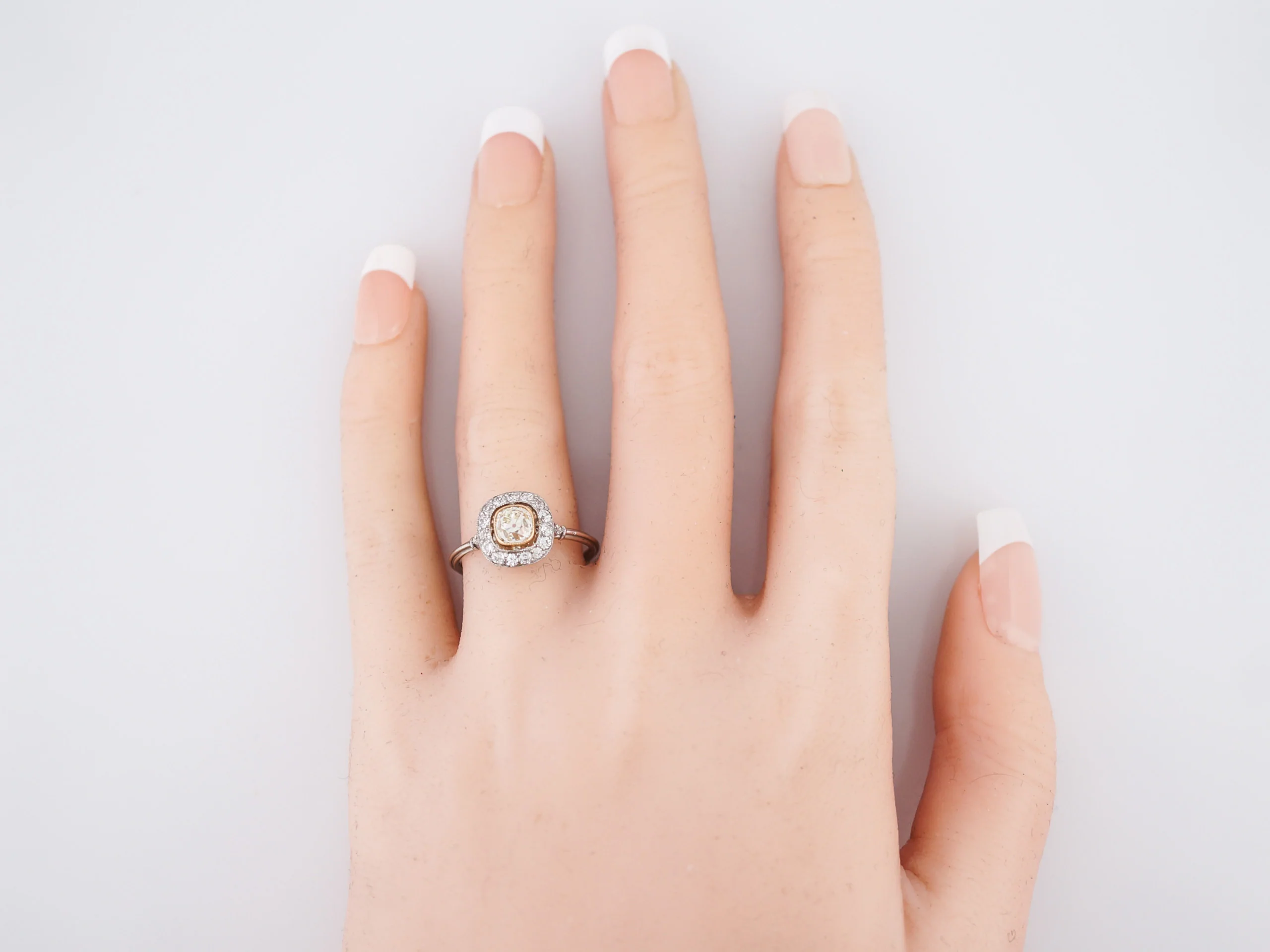 Engagement Ring Modern .72 Old Mine Cushion Cut Diamond in Platinum & 14k Rose Gold - Image 7