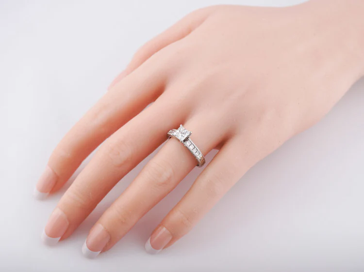 Engagement Ring Modern Art Deco Inspired .82ct Princess Cut Diamond in Platinum - Image 10