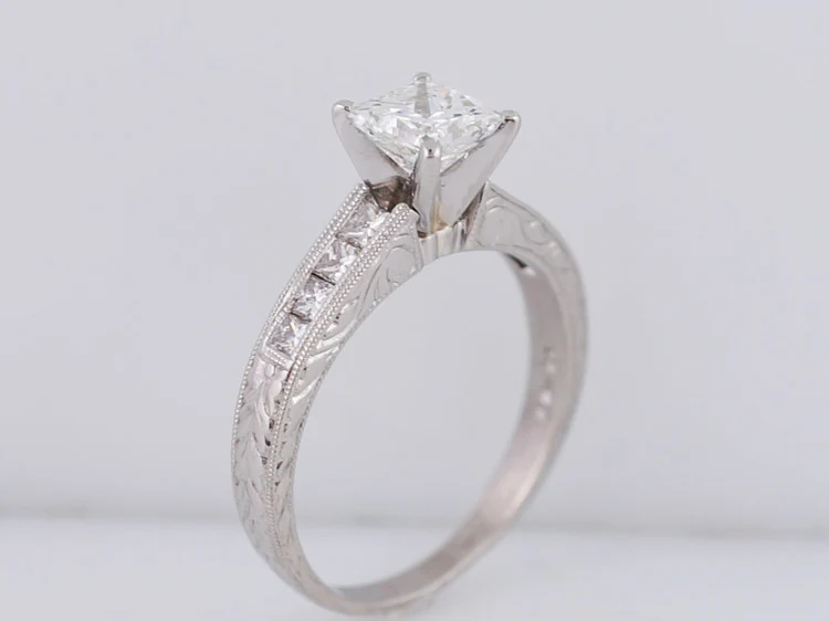 Engagement Ring Modern Art Deco Inspired .82ct Princess Cut Diamond in Platinum - Image 6
