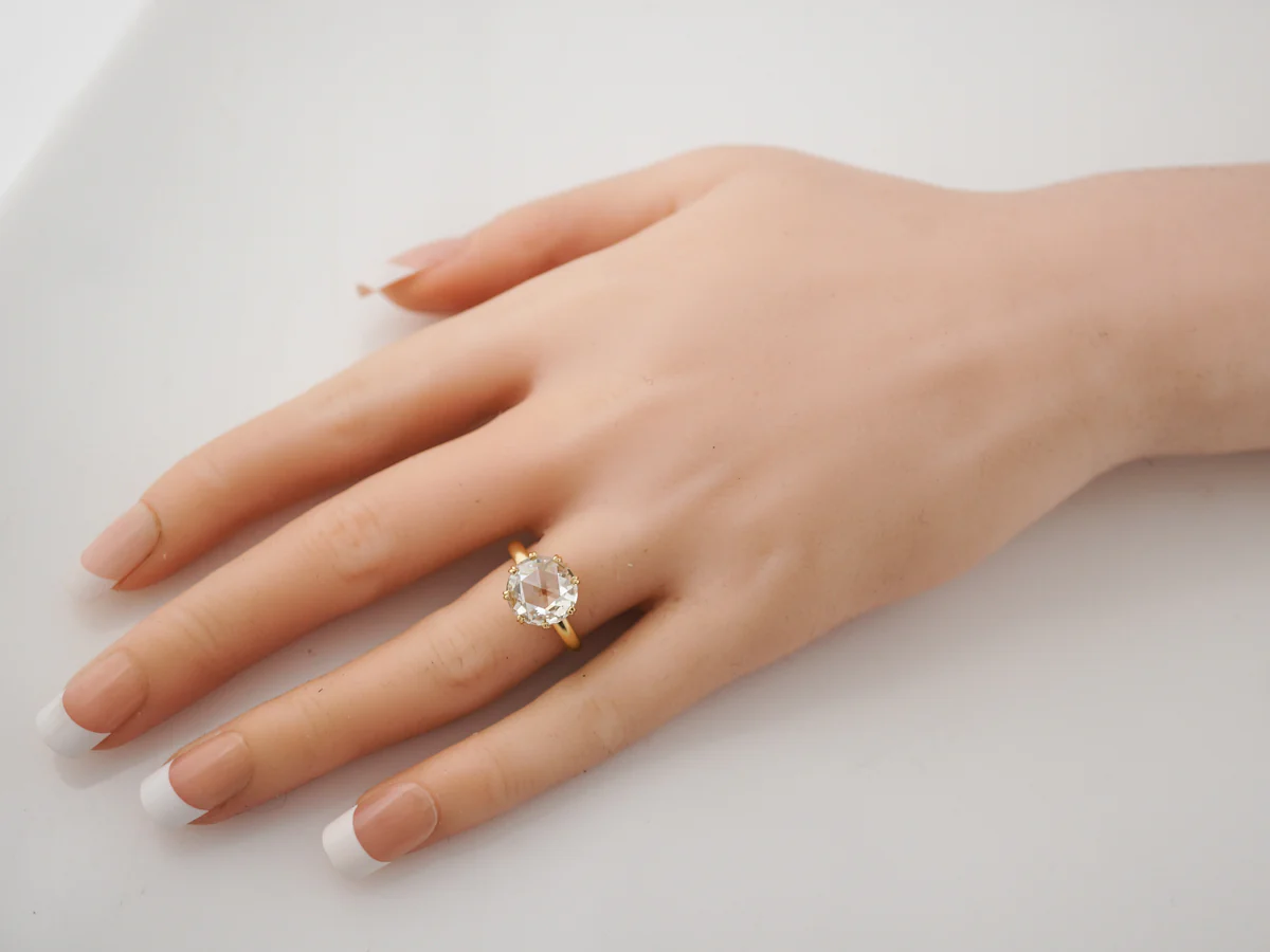 Engagement Ring Modern GIA 2.53 Rose Cut Diamond in 18k Yellow Gold - Image 7