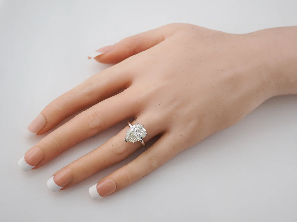 Engagement Ring Modern GIA 4.23 Pear Cut Diamond in 14k White Gold - Image 8