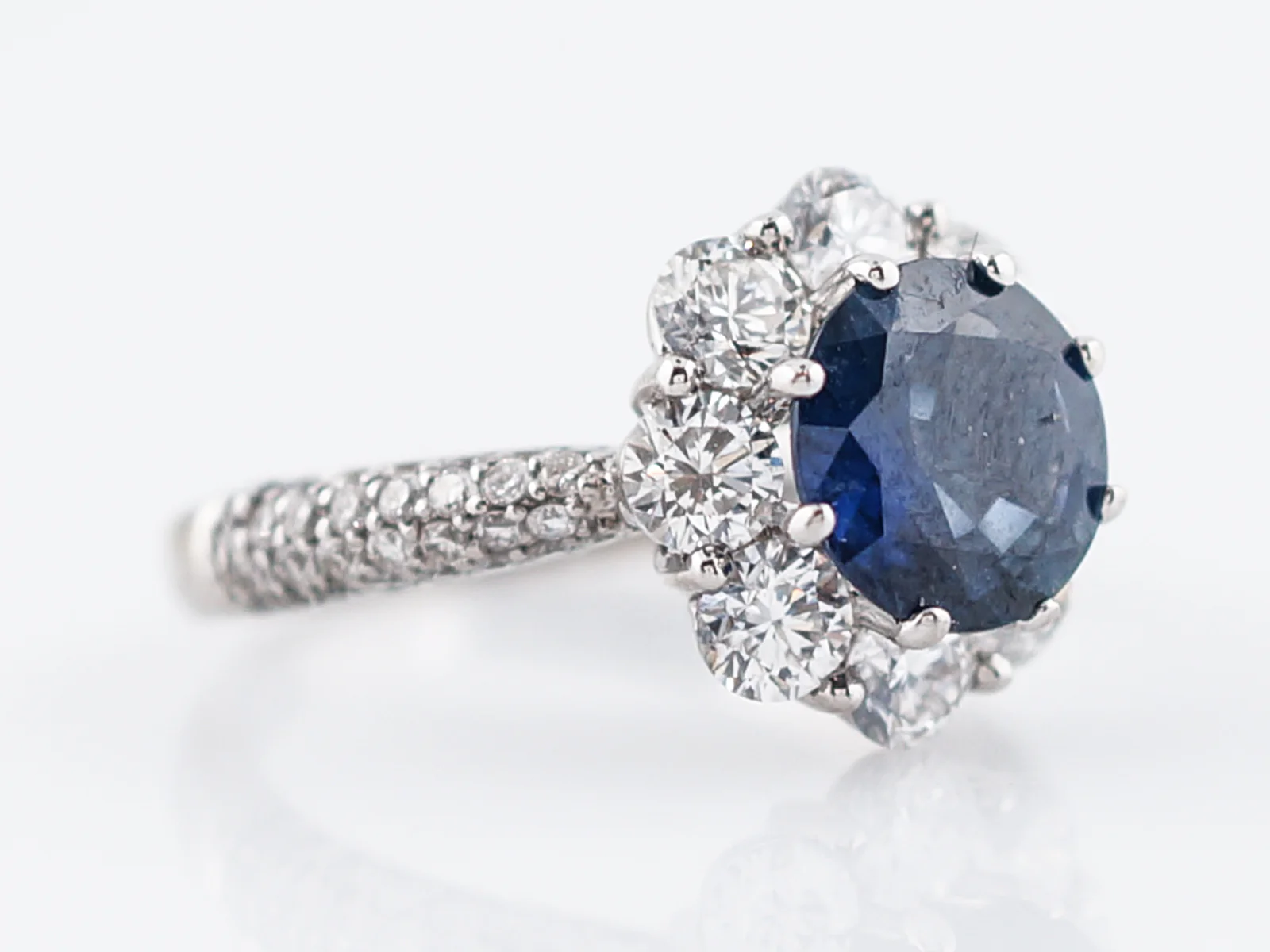 Engagement Ring Modern 1.45 Round Brilliant Cut Sapphire in 14k White Gold - Image 3