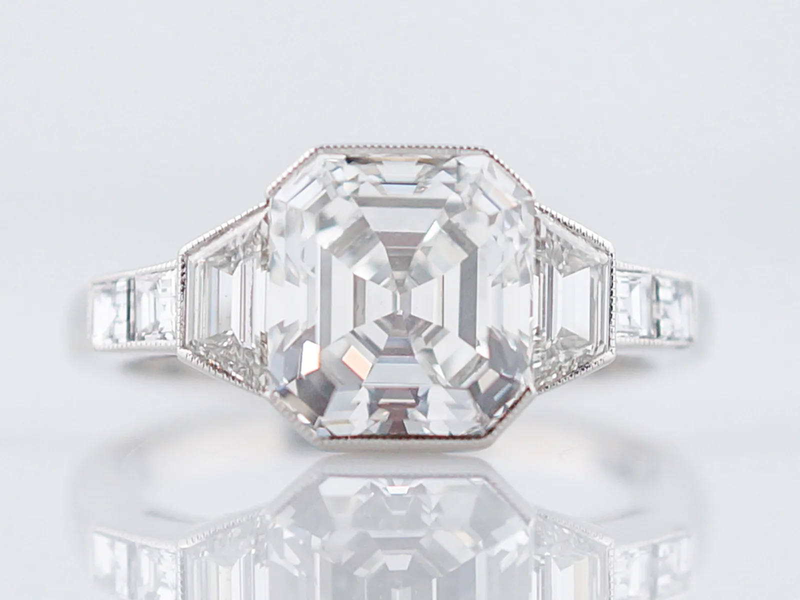 Engagement Ring Modern 3.01 Asscher Cut Diamond in Platinum