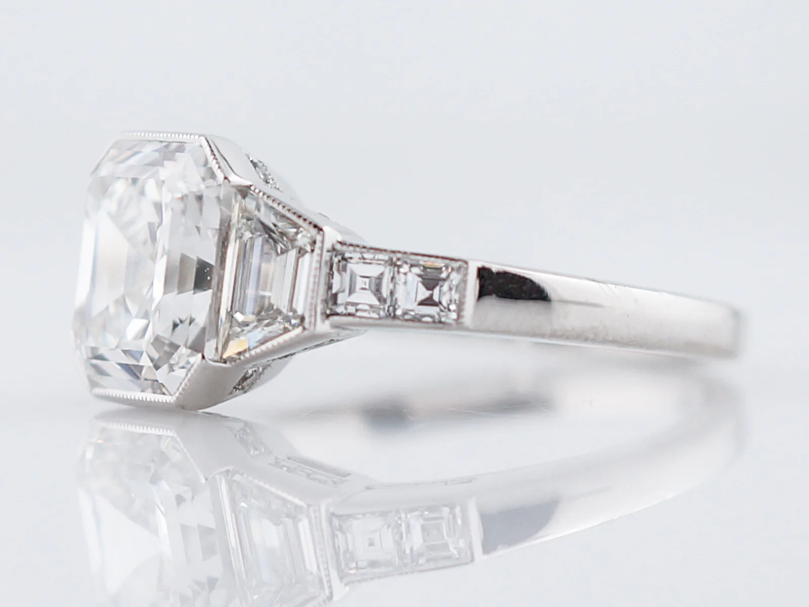 Engagement Ring Modern 3.01 Asscher Cut Diamond in Platinum - Image 2