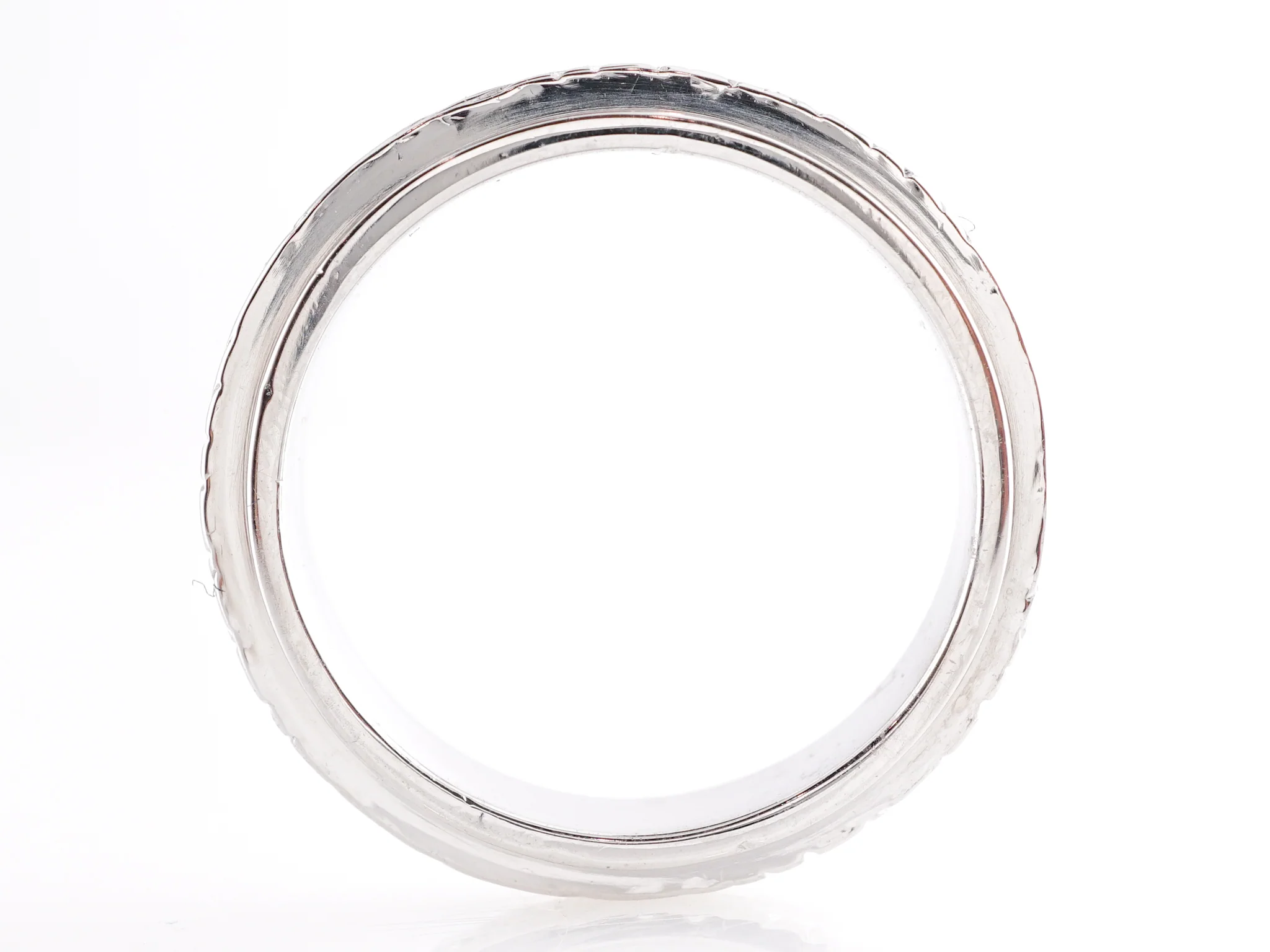 Engraved Art Deco Filigree Wedding Band in 14k White Gold - Image 2