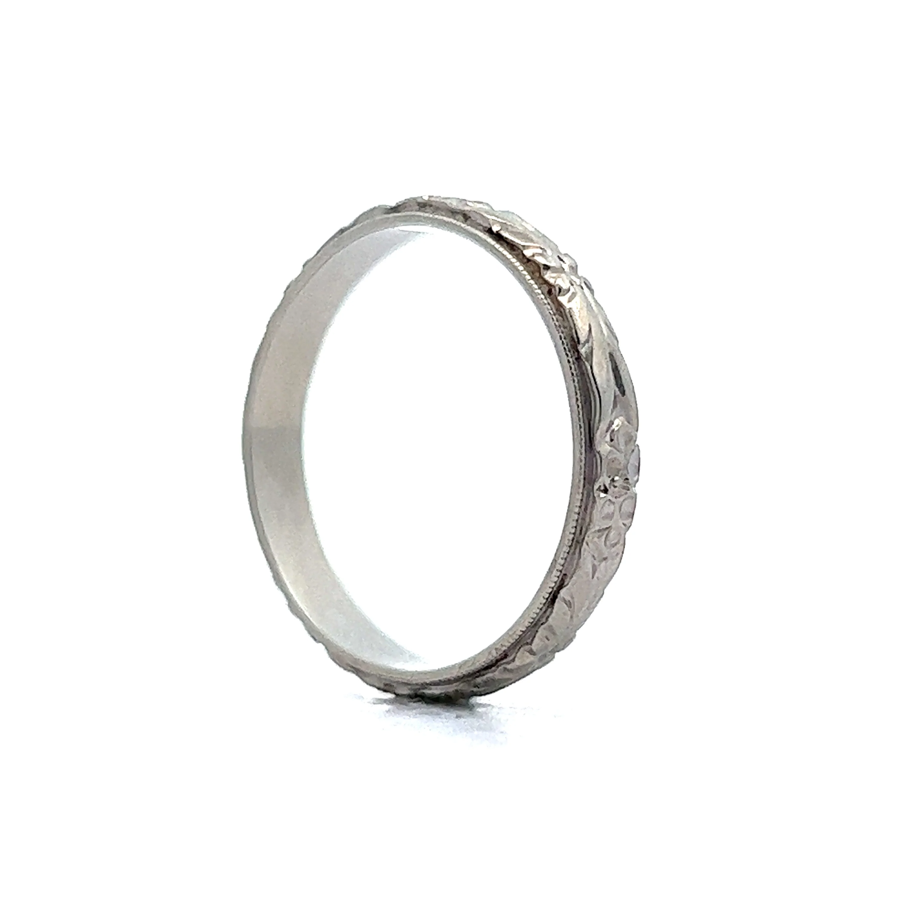 1920s Antique Orange Blossom Wedding Band in 14k White Gold - Image 5