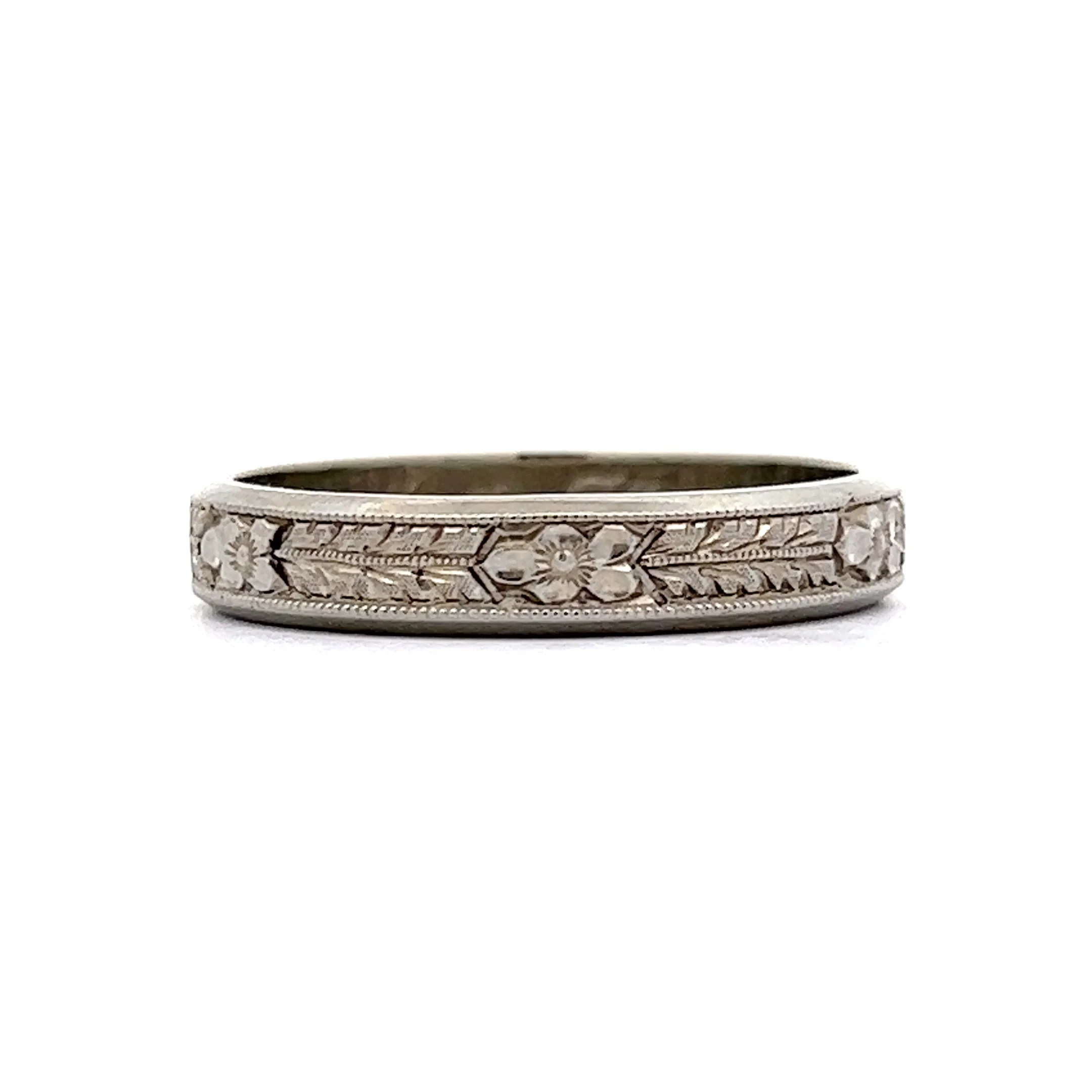 Antique Art Deco Men's Orange Blossom Wedding Band in 18k White Gold