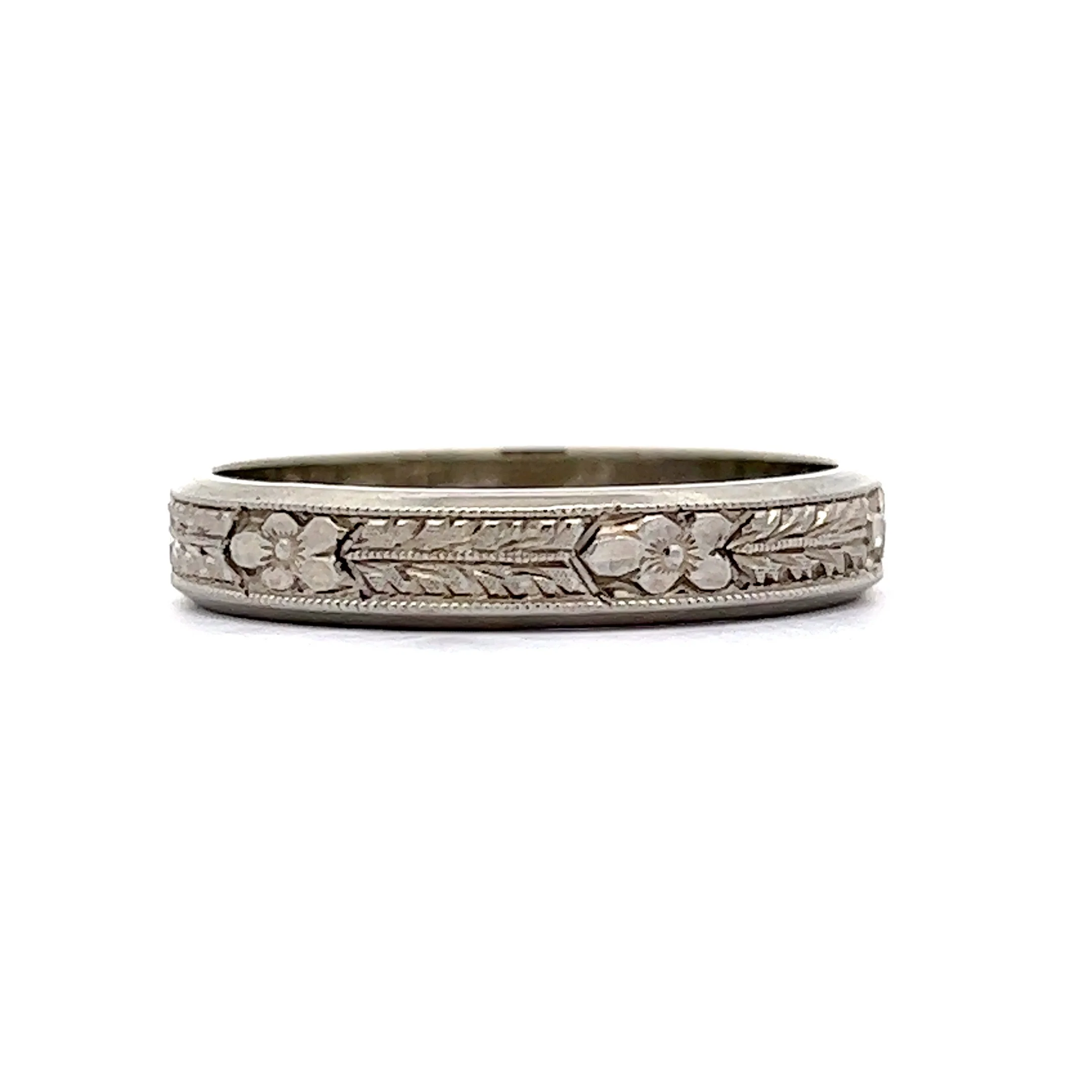 Antique Art Deco Men's Orange Blossom Wedding Band in 18k White Gold - Image 3
