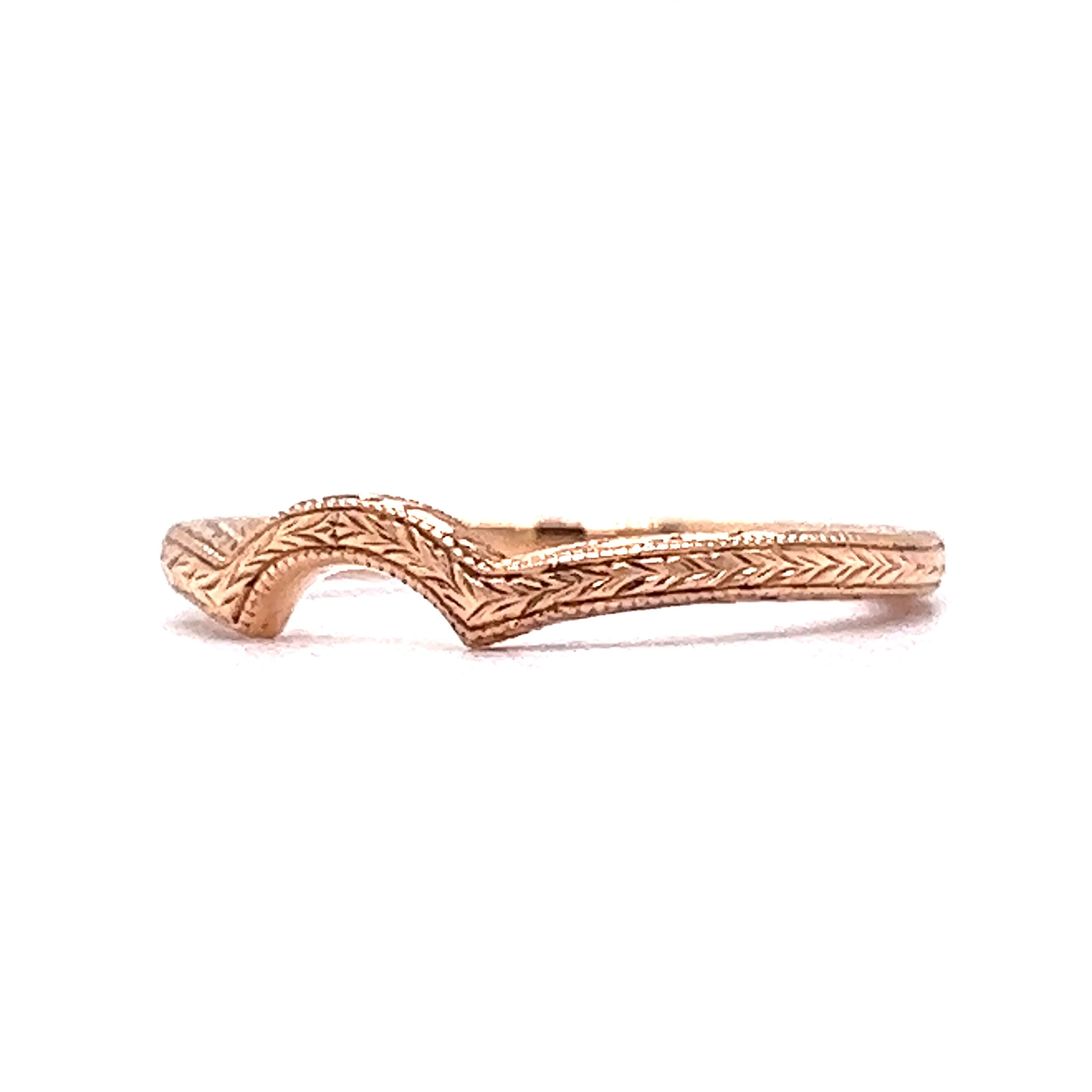 Engraved Rose Gold Curved Wedding Band in 14k - Image 2