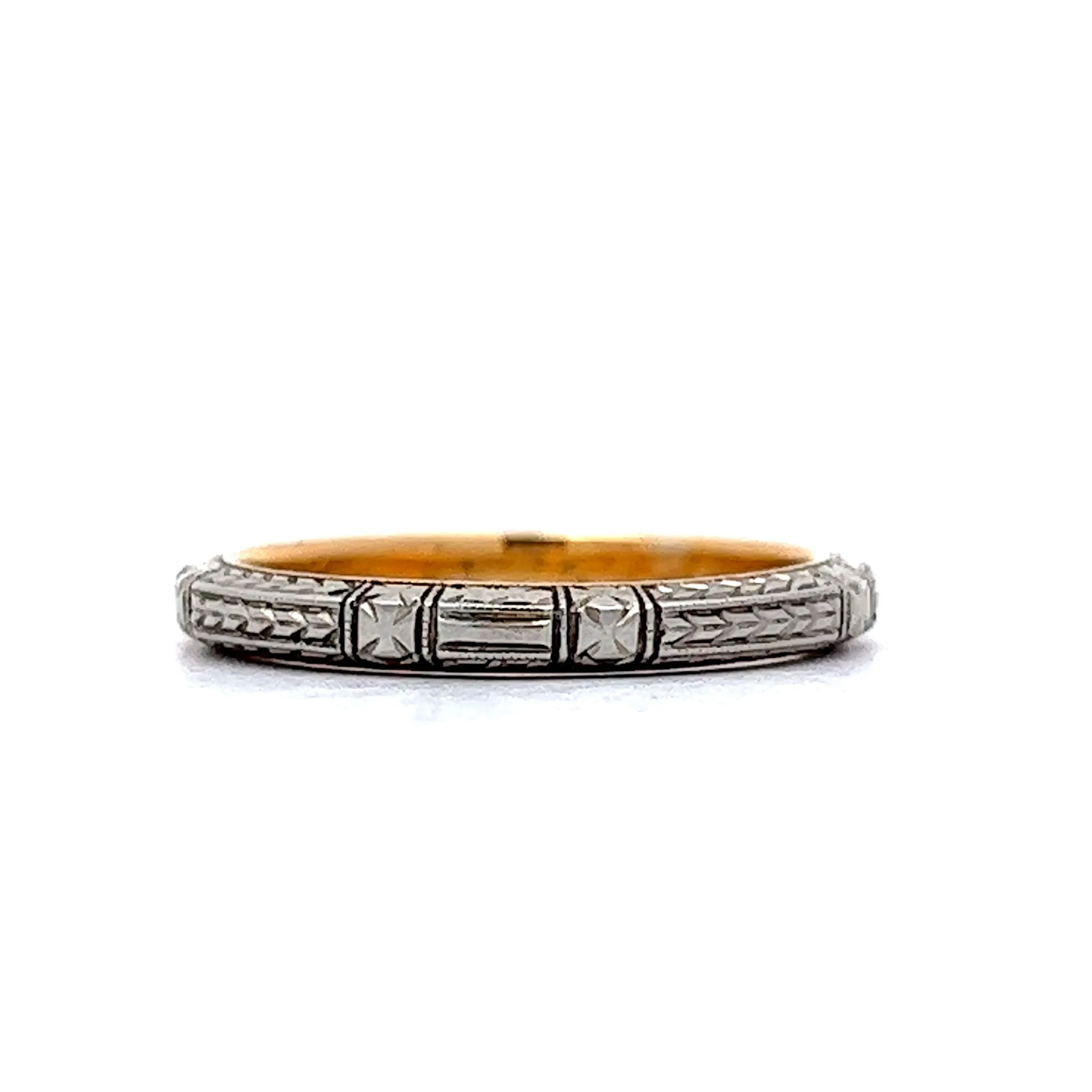 Engraved Two-Tone Art Deco Wedding Band in 18k - Image 2